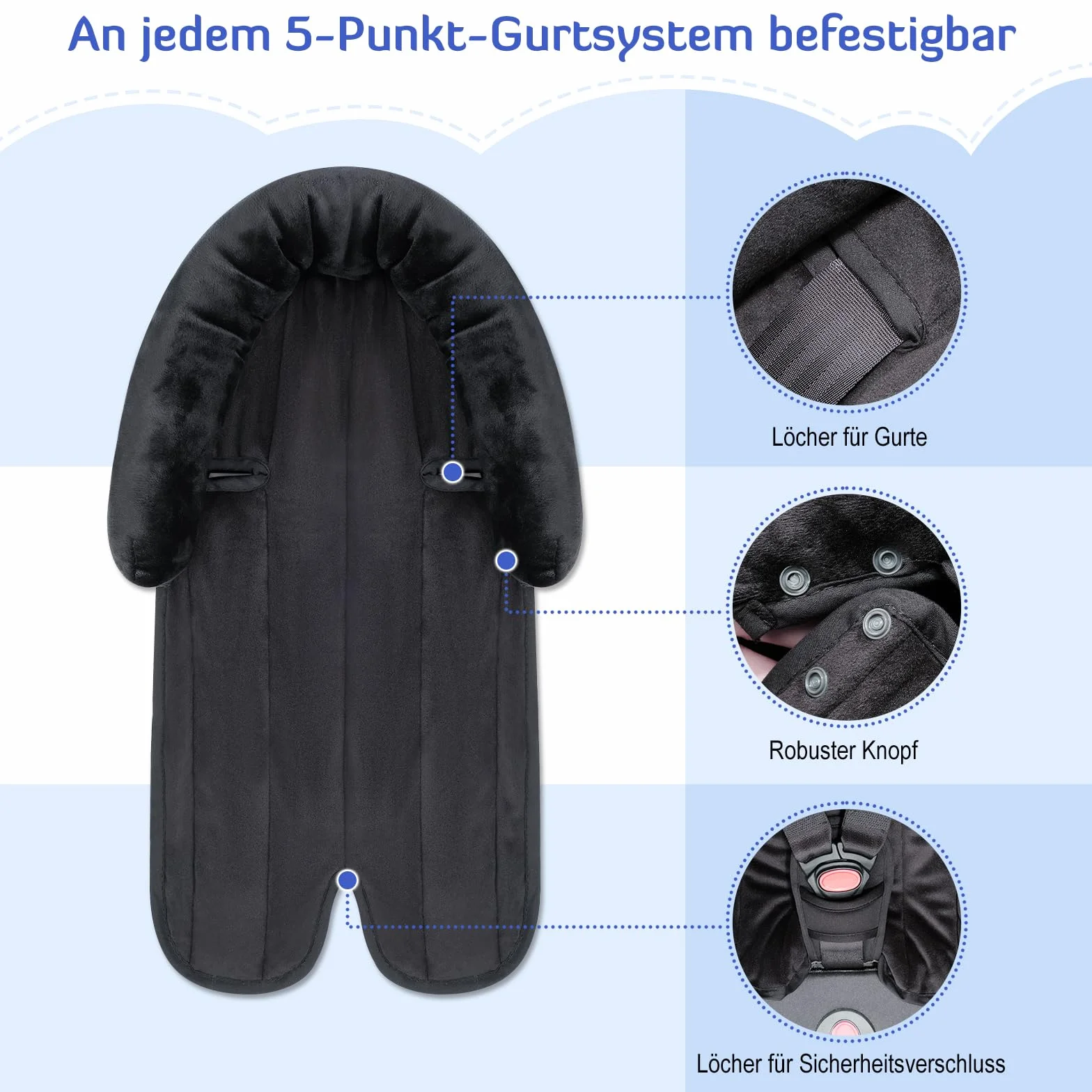 INFANZIA Riduttore per seggiolino 2 in 1, universale, per tutti i passeggini, per neonati, poggiatesta per ovetto e seggiolini auto, ideale per tutte le stagioni, 51 x 30 cm, nero