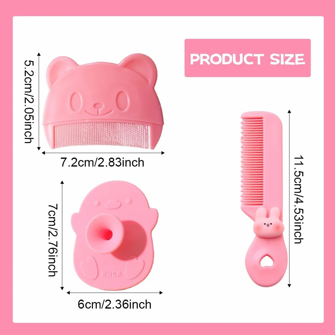 3 Pcs Spazzola Da Bagno, Pettine Neonato,Pettine Crosta Lattea Neonato, Spazzola e Pettine Neonato,Pazzola Per Bambini In Silicone Adatto Per Il Massaggio Del Cuoio Capelluto Del Neonato(Rosa)