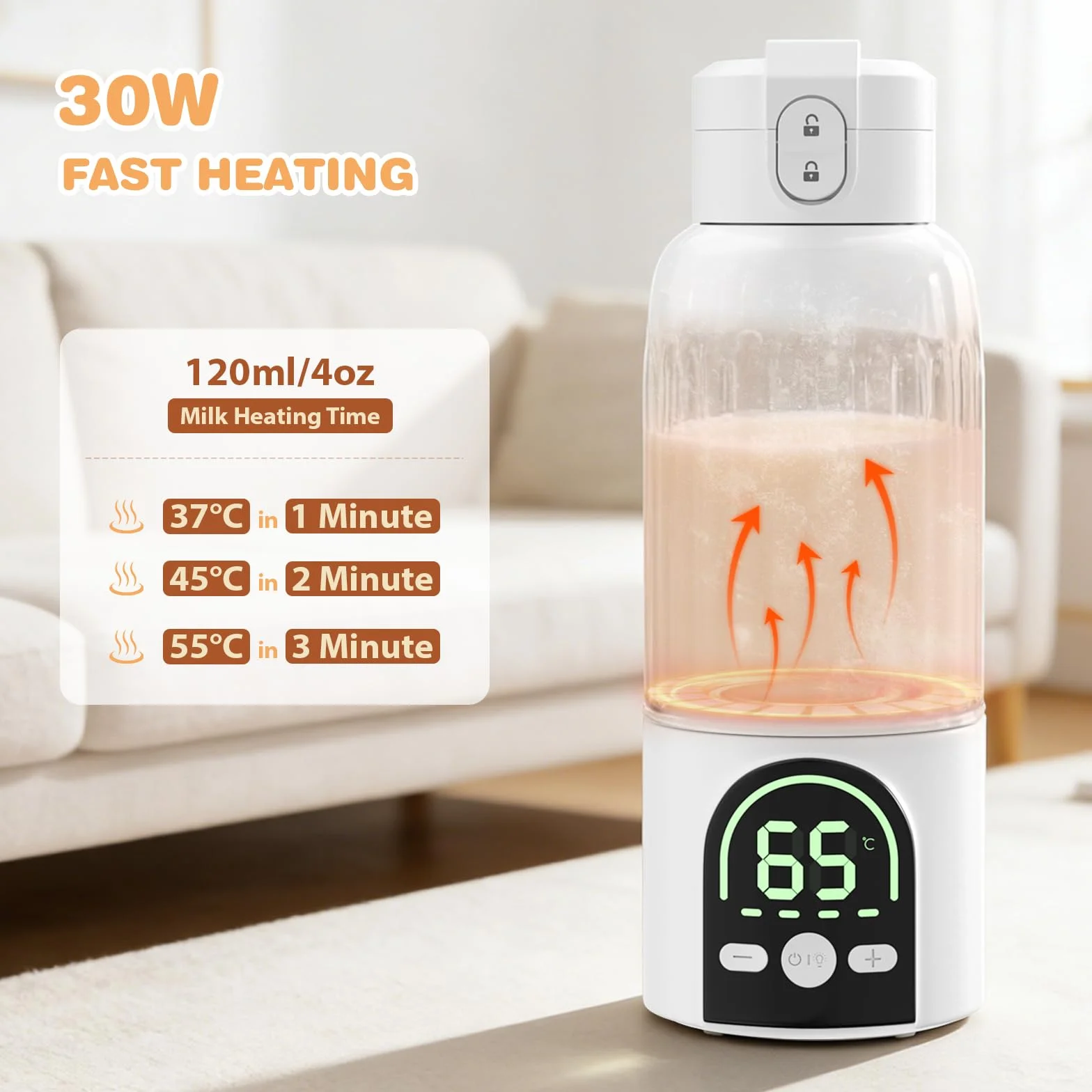 Scaldabiberon Portatile,Scaldabiberon Portatile Senza Fili per Latte Materno 500 ml,Riscaldamento Rapido e Controllo Preciso della Temperatura,Scaldalatte con Batteria e Caricabatterie