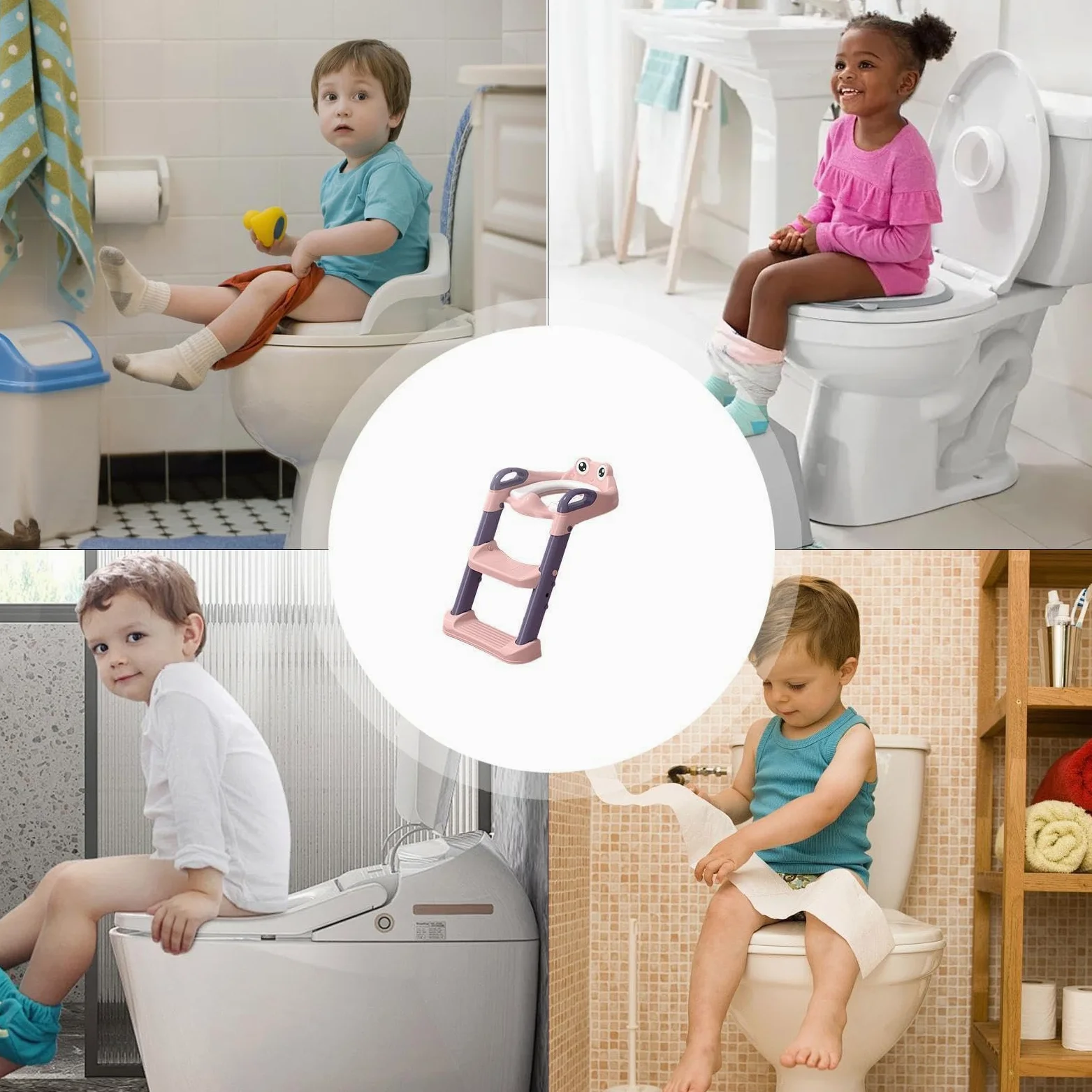 Sedile WC per bambini con gradini, scaletta WC per bambini piccoli Maniglie | Regolabile Gradini antiscivolo, maniglie impermeabili sopra le scale