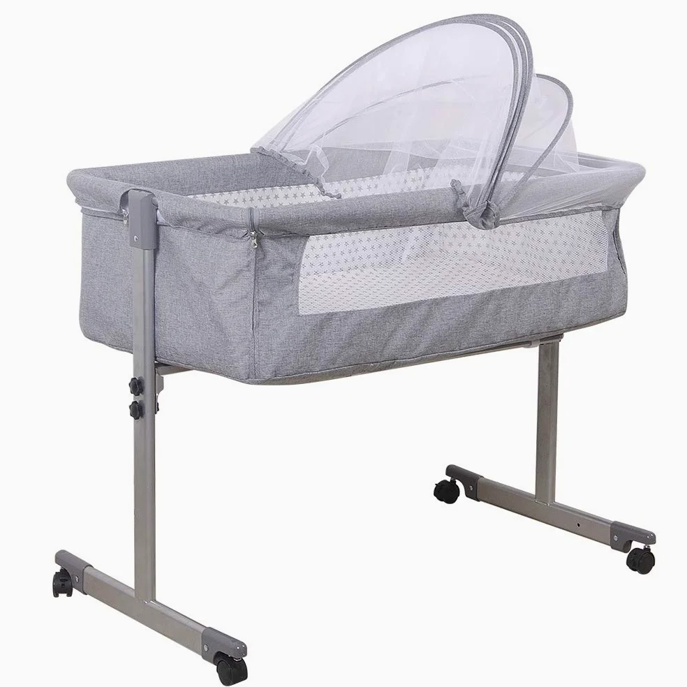 OHMG 2 in 1 Culla Co-sleeping con materasso e zanzariera,Cododo Relevable Camera Bambino Completa con Materasso e Zanzariera per Neonati da 1-36 Mesi,Culla Fianco Letto (96x57x77cm (grigio))
