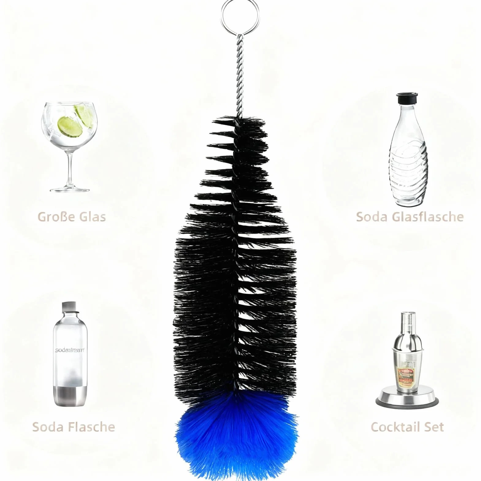 Scovolino per Bottiglie 31 cm con Testa in Spugna Morbida, Pulizia Senza Graffi Potente per Bottiglie Sodastream, Duo, Vetro e Plastica – Spazzola Lunga Ergonomica e Durevole