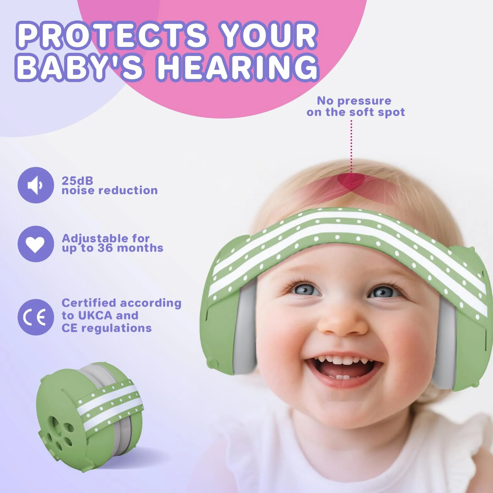 YANKUIRUI Cuffie Antirumore per Neonati e Bambini Piccoli Fino a 36 Mesi, Protettori Acustici per Neonati, Previene i Danni dell’udito, Migliora il Sonno in Viaggio