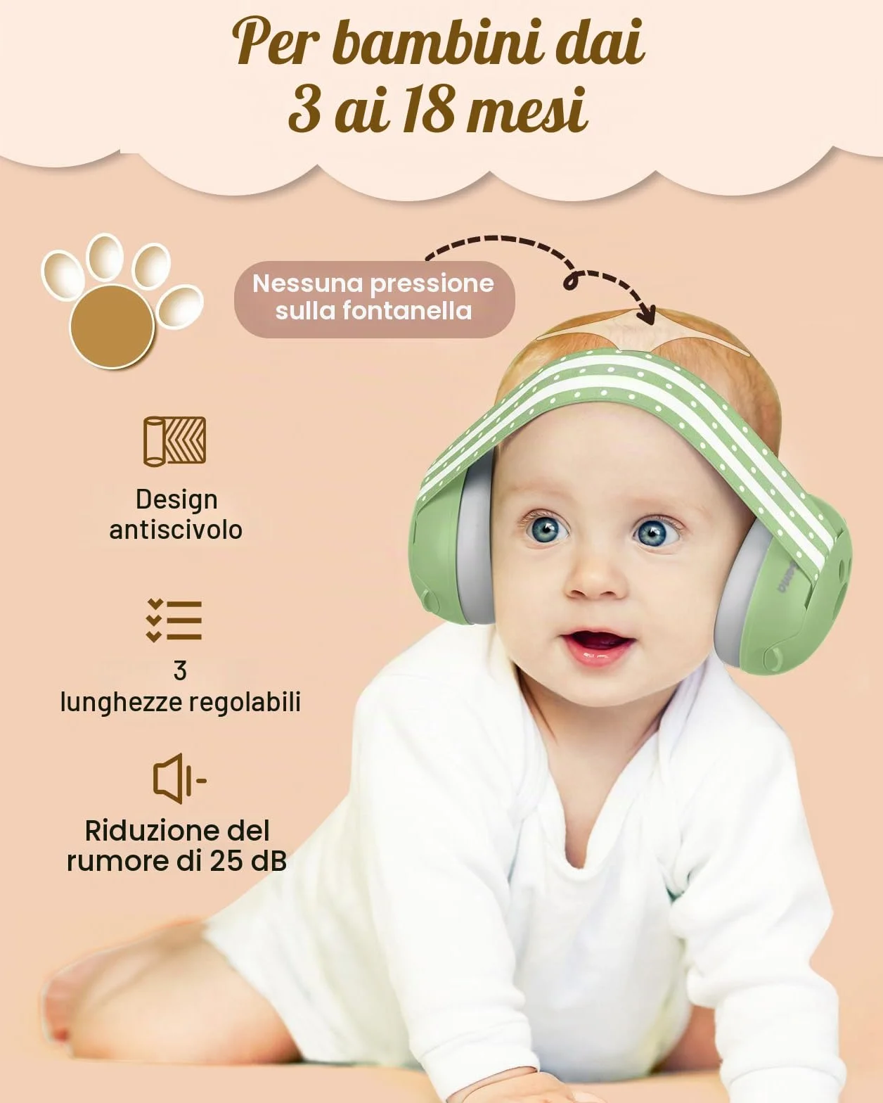 Lilian&Gema Casco Anti Rumore 2 in 1, Confortevole e Regolabile per Bambini fino a 48 Mesi, Ideale per Sonno e Attività