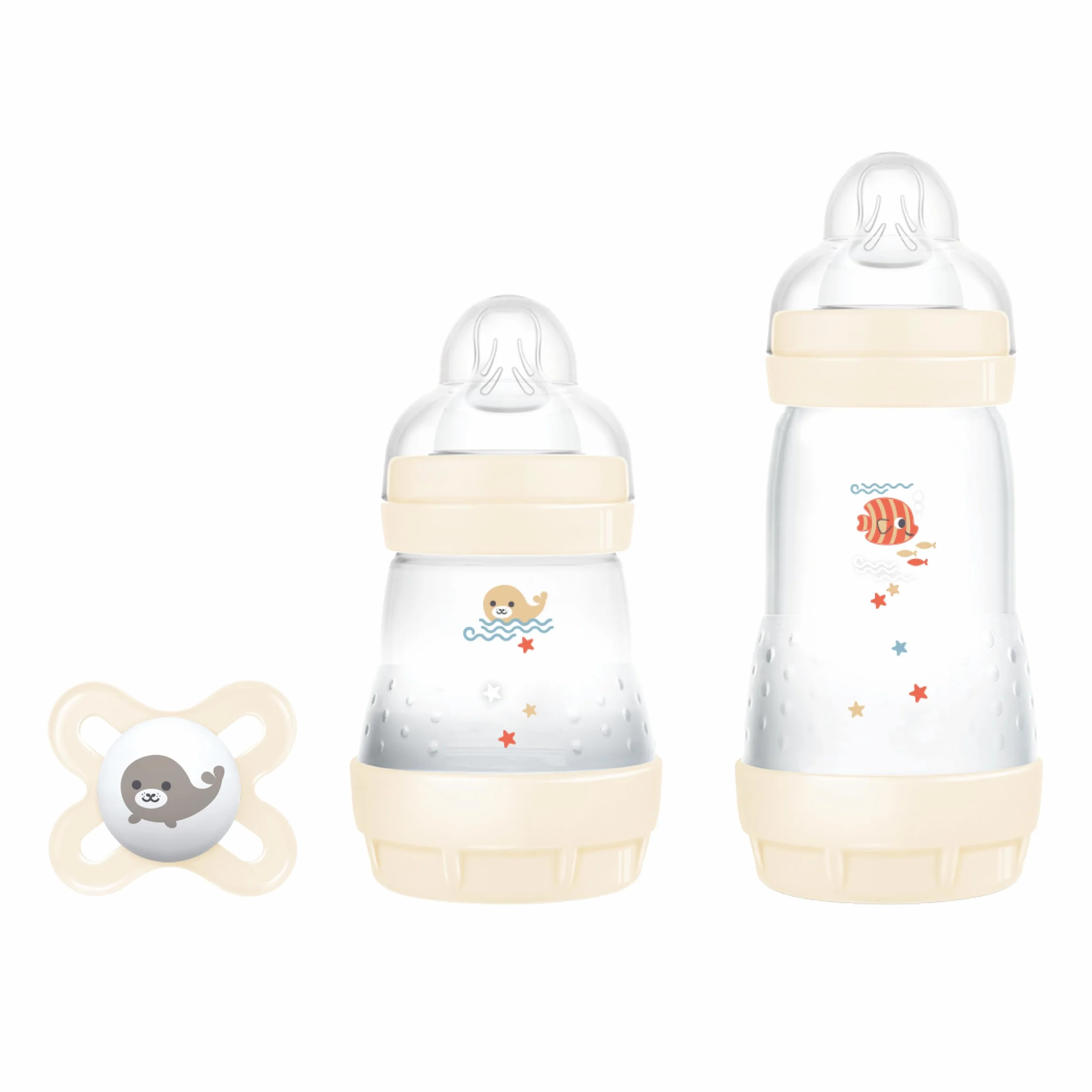 MAM Biberon Set Neonato con 2 biberon anticolica Easy Start 130 ml e 260 ml e Ciuccio Original Start, Riduce bolle d'aria e il rischio di coliche, Accessori neonati con tettarella in silicone, Neutro