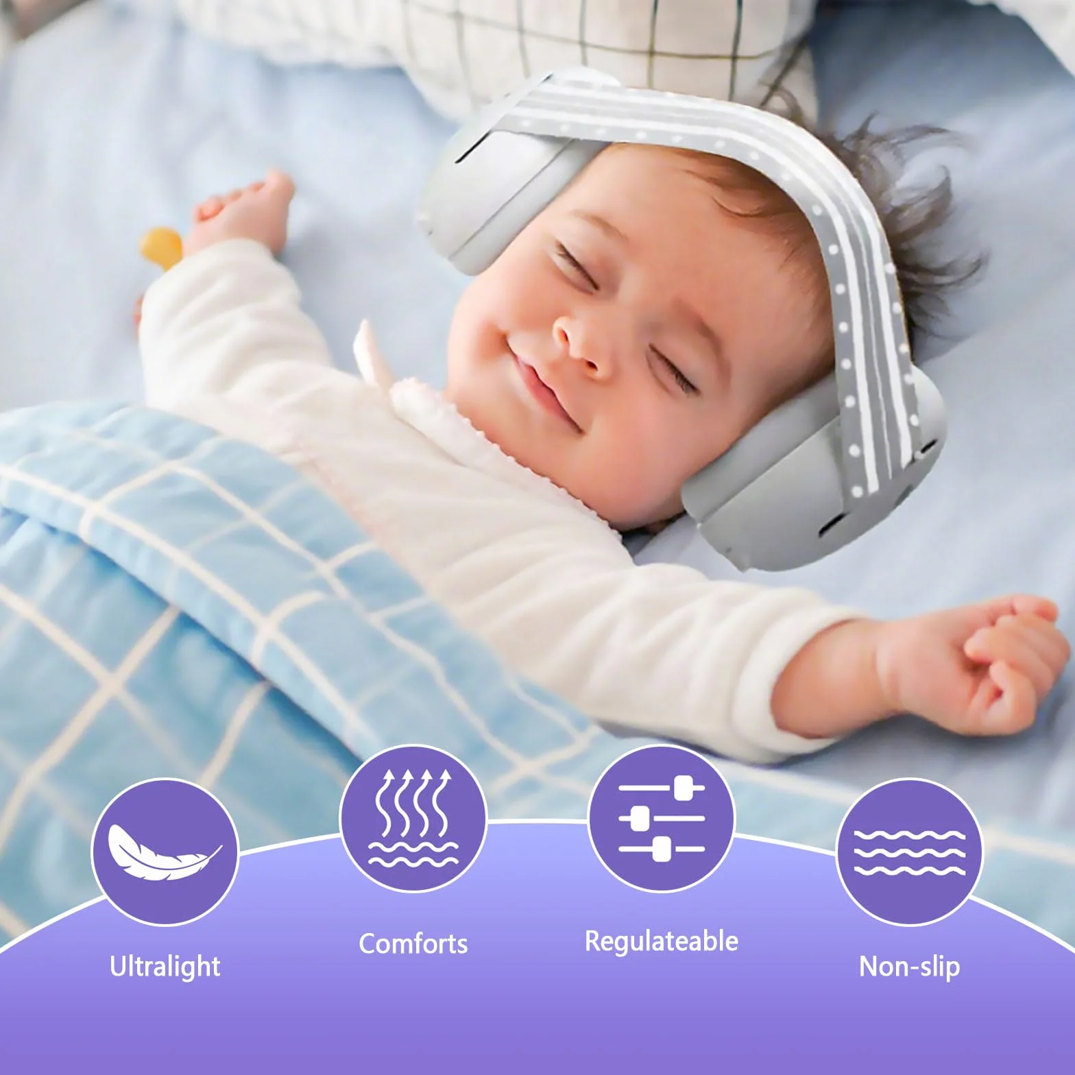 2 in 1 Cuffie Neonato Antirumore Protettori Acustici per Neonati Archetto Regolabile Antiscivolo e Antistress Protezione Acustica Ideale per Neonati Fino a 48 Mesi