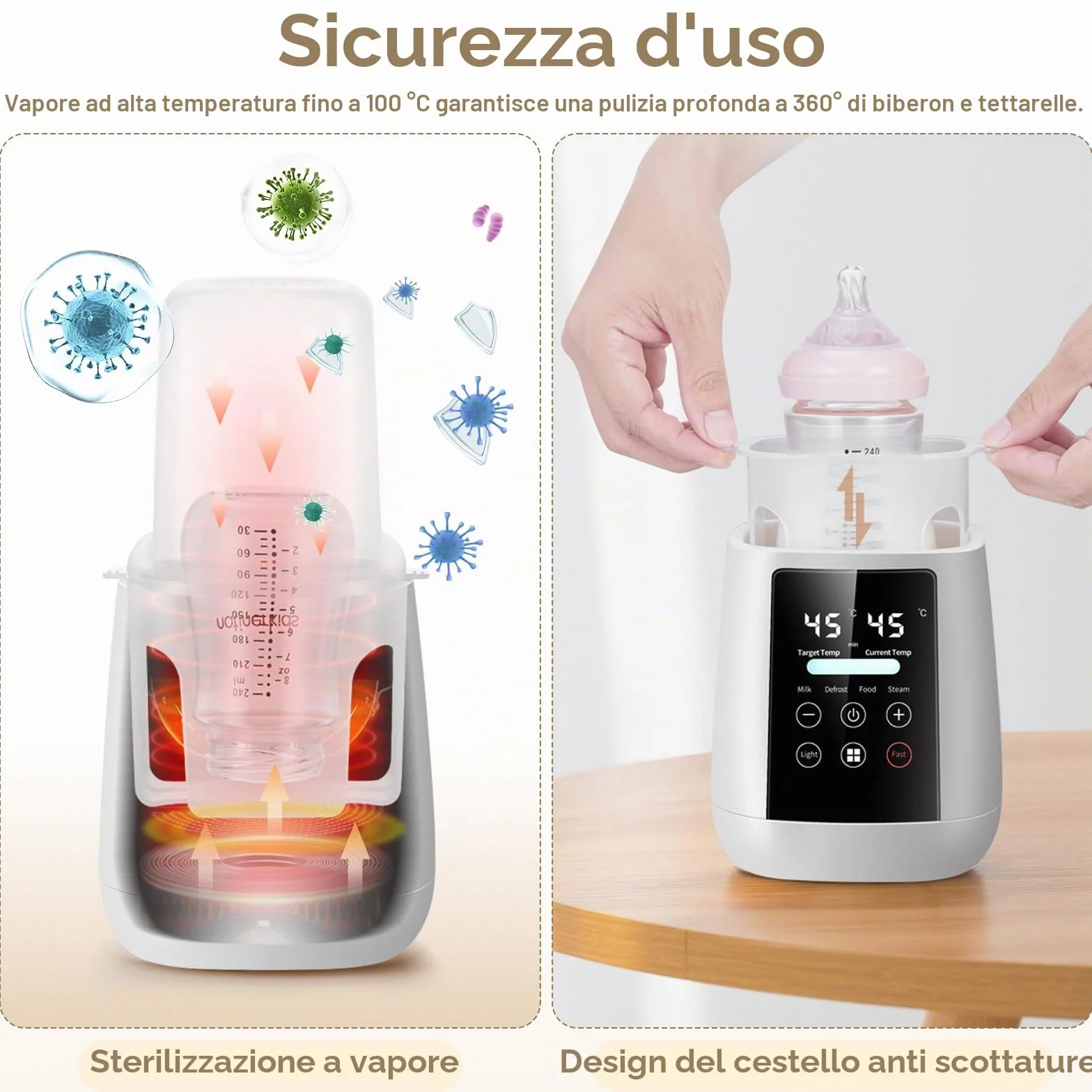 Scaldabiberon e Sterilizzatore 2 in 1, 6-in-1 Multifunzione per Biberon, Scalda e Scongela Biberon, Riscaldatore Di Alimenti Per Bambini con Modalità Rapida e Spegnimento Automatico