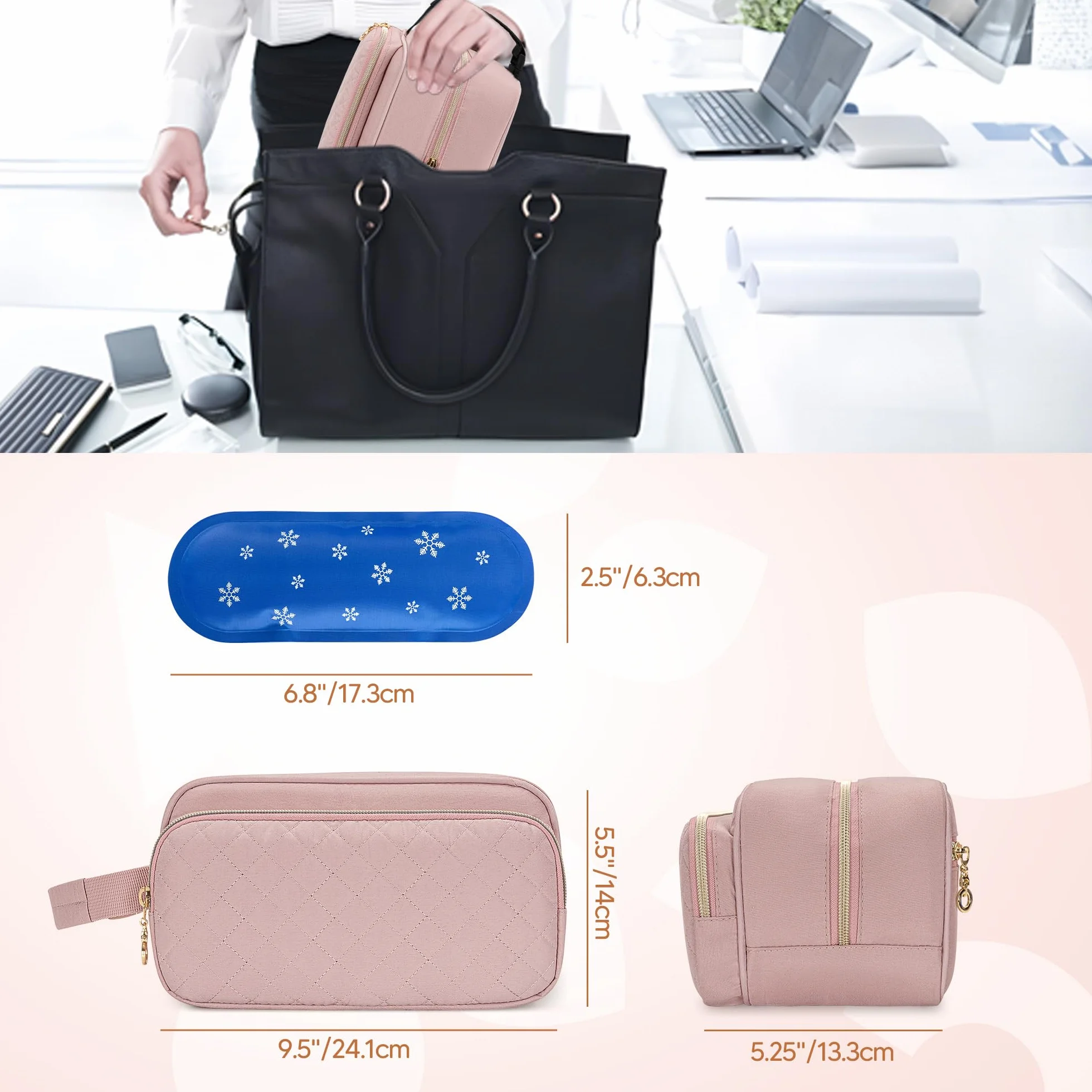 Damero Borsa Termica per Latte Materno con 4 Pacchetti di Ghiaccio, Borsa Termica per Biberon di Latte Materno per Biberon da Viaggio per Madre Che Allatta, Rosa