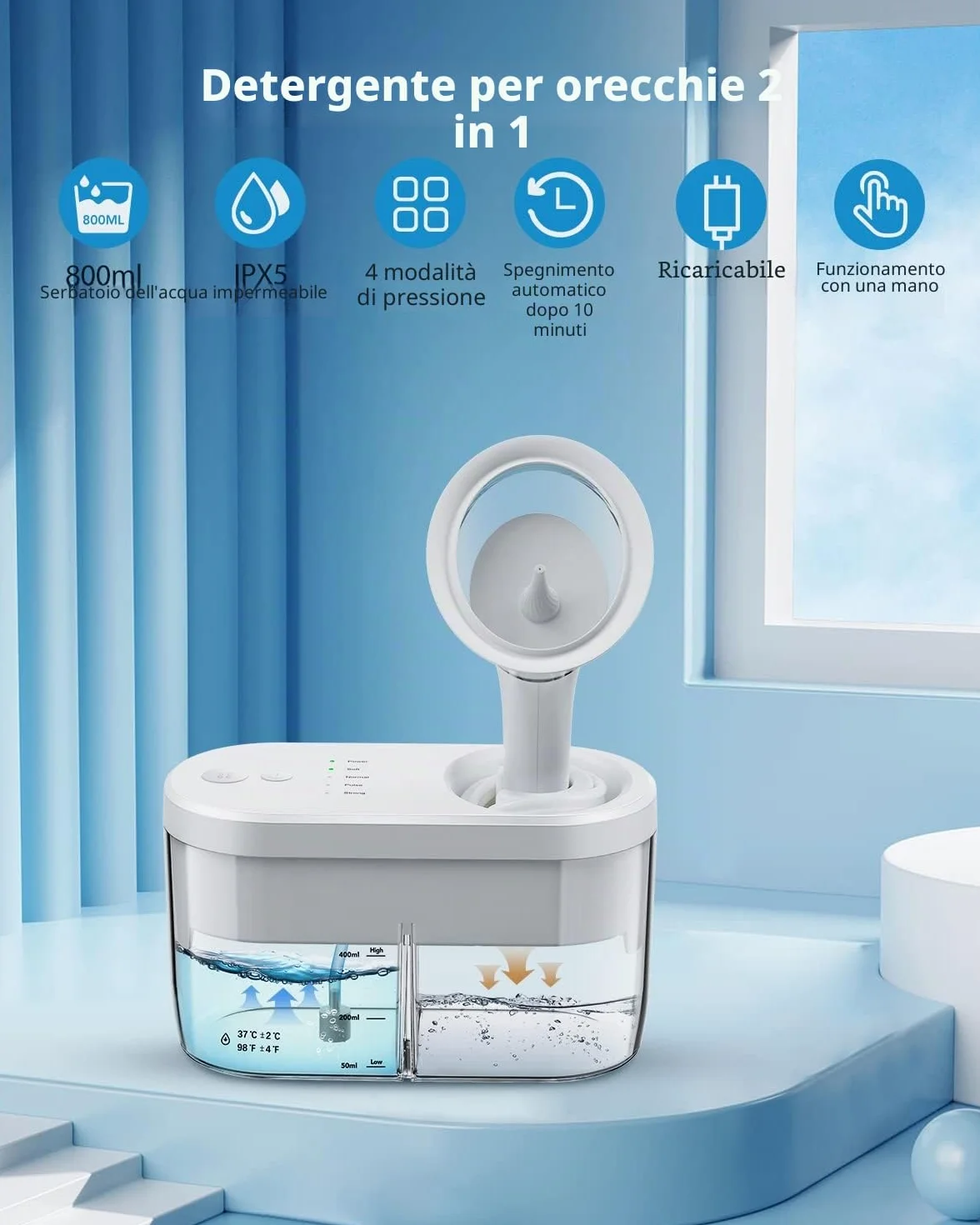 Rimozione Di Cere All'orecchio Elettrico, Strumento Per Il Pulitore Dell'orecchio, Pulizia Efficiente Dell'orecchio Con 4 Modalità E Riciclaggio Automatico Dei Liquami Per Bambino Adulto