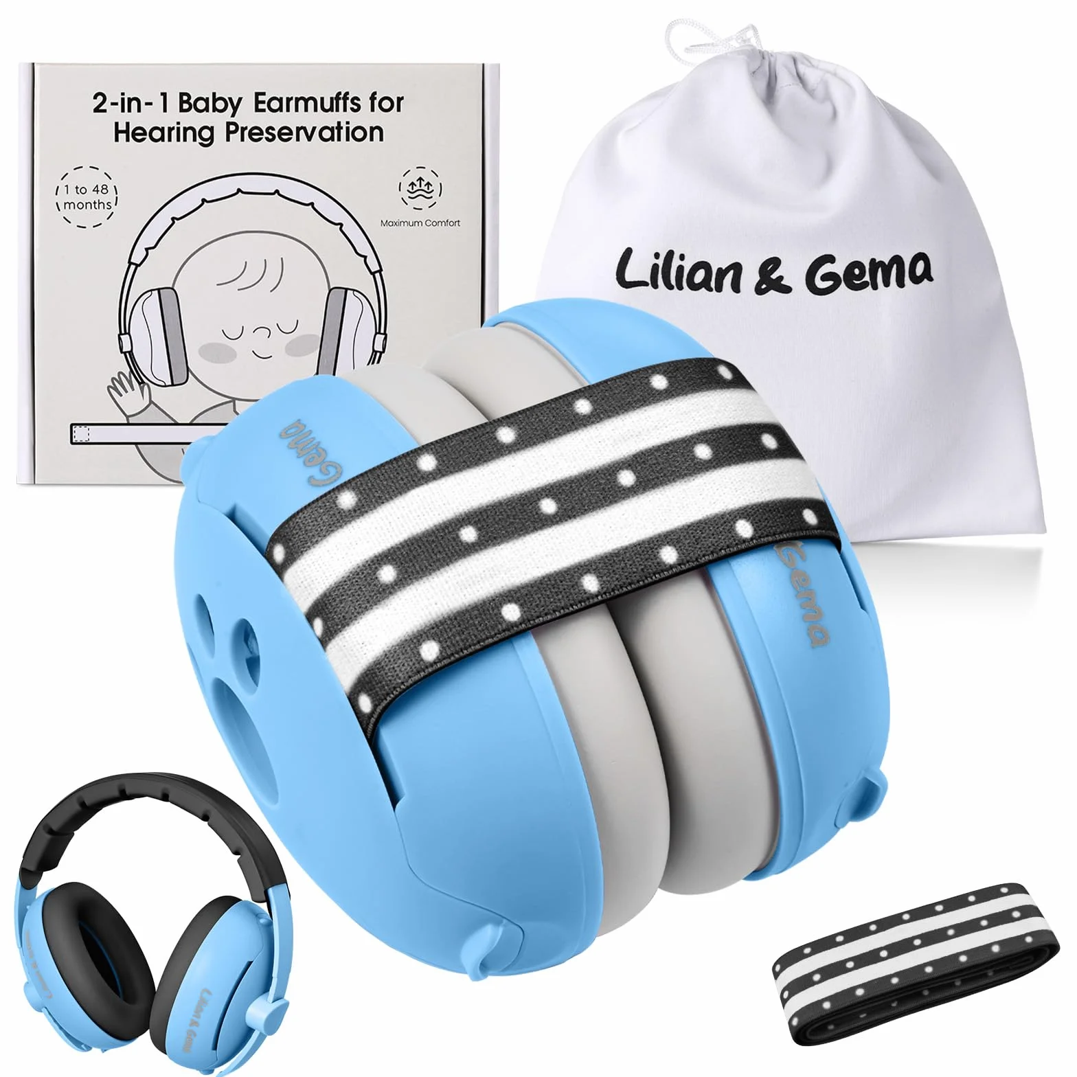 Lilian&Gema Casco Anti Rumore 2 in 1, Confortevole e Regolabile per Bambini fino a 48 Mesi, Ideale per Sonno e Attività