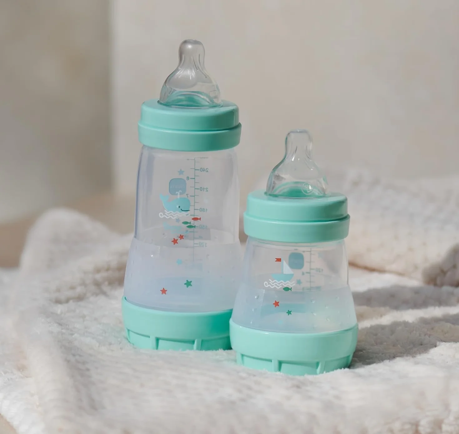 MAM Biberon Set Neonato con 2 biberon anticolica Easy Start 130 ml e 260 ml e Ciuccio Original Start, Riduce bolle d'aria e il rischio di coliche, Accessori neonati con tettarella in silicone, Verde