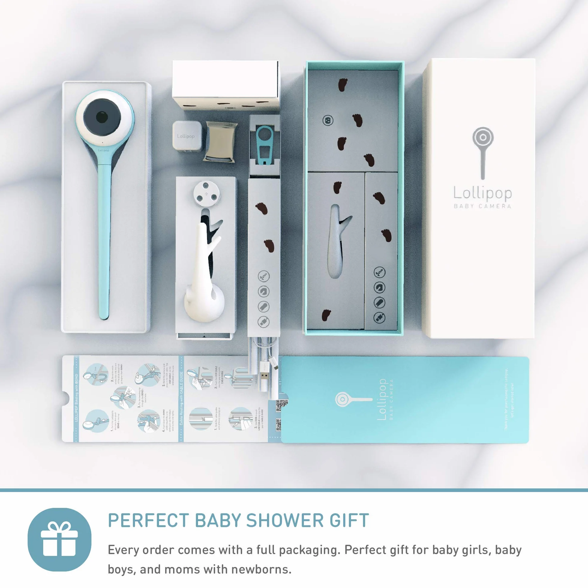 Lollipop Baby Monitor (Turchese) - Telecamera Wi-Fi con rilevamento vero del pianto e abbonamento extra per monitoraggio ossigeno/sonno (senza accessori) (Prova gratuita 7 giorni)