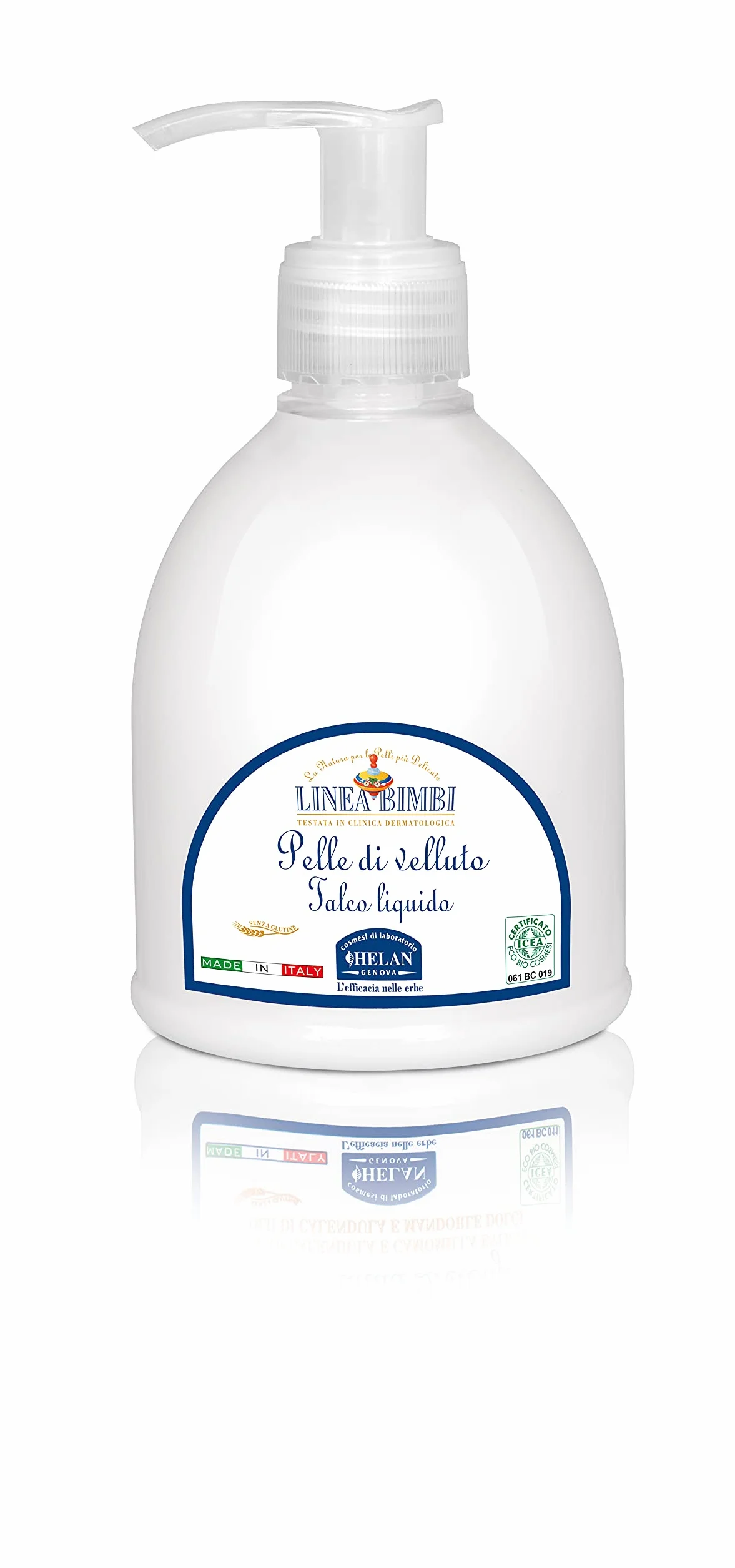 Helan, Linea Bimbi, Pelle di Velluto, Talco Liquido Neonato e Bambini con Calendula e Vitamina E, Ideale per Massaggio al Corpo, Pelle Morbida e Fresca con Olio di Mandorle e Oliva - 240 ml