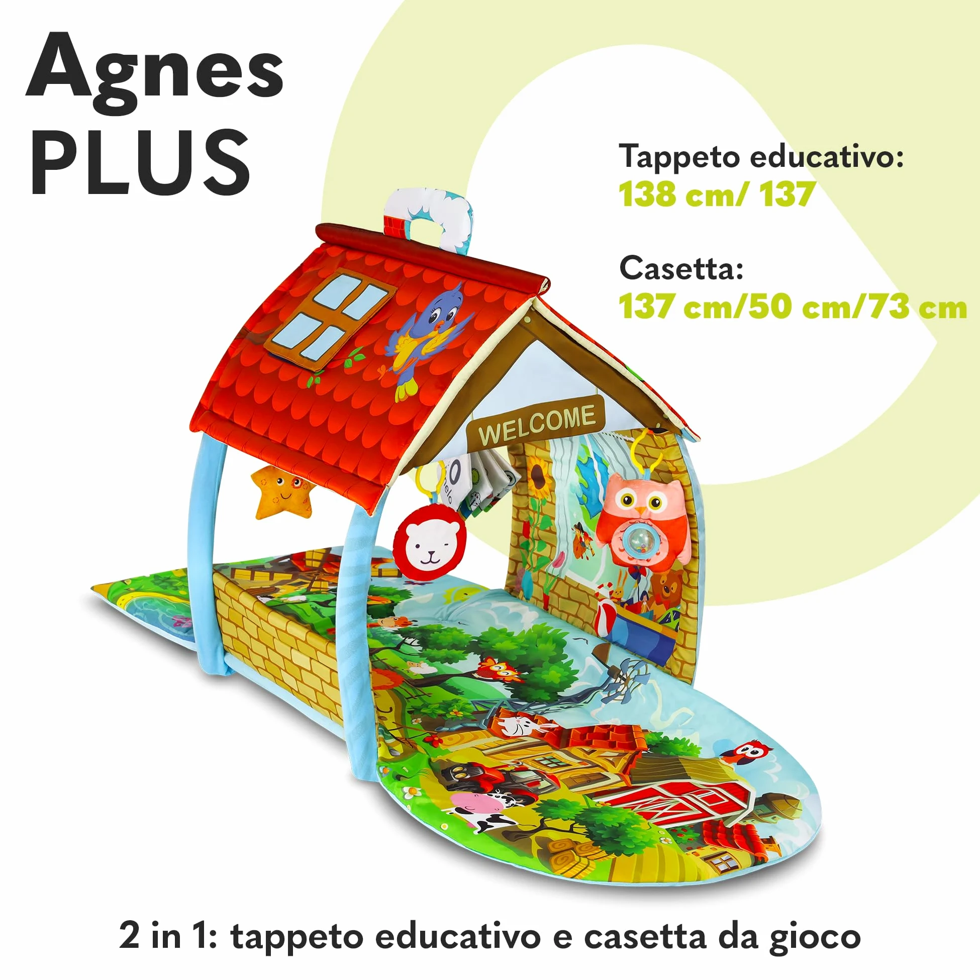 lionelo Agnes Palestrina 2 in 1 con Tappetino Evolutivo 142 x 142 cm | Dalla Nascita, Casetta, Massaggiagengive, Giochi Pendenti, Libricino Interattivo, Sonagli, Sviluppa i Sensi
