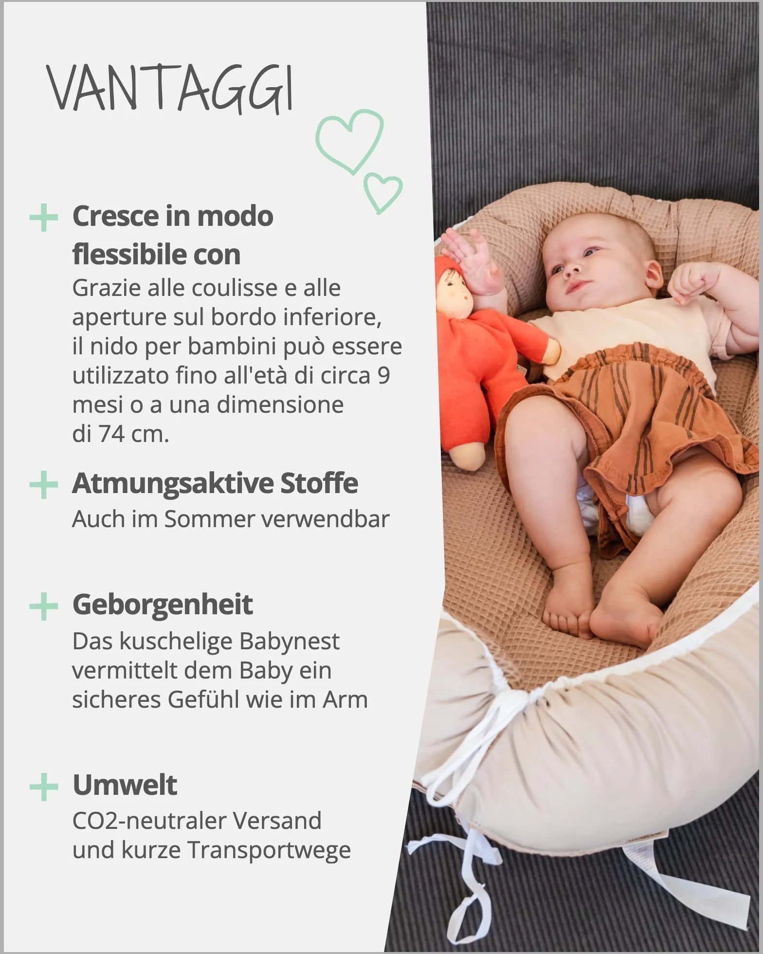ULLENBOOM Riduttore Lettino Neonato Blu - Riduttore Culla 55x95 cm - 100% OEKO-TEX e Made in EU, Adatto come Baby Cocoon e Lettino da viaggio