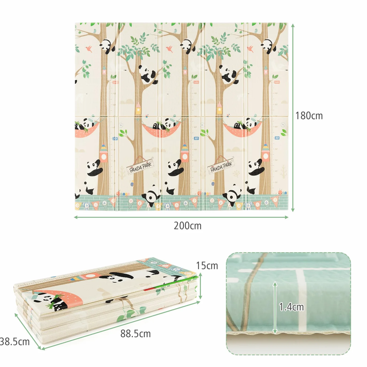 LIFEZEAL Tappeto Gioco Bambini 180x200cm, Tappetino Doppia in Schiuma Pieghevole e Impermeabile, Tappeto Neonato Gattonamento, Non Tossico, Tatami Bimbi Morbido da Cameretta con Borsa (beige panda)