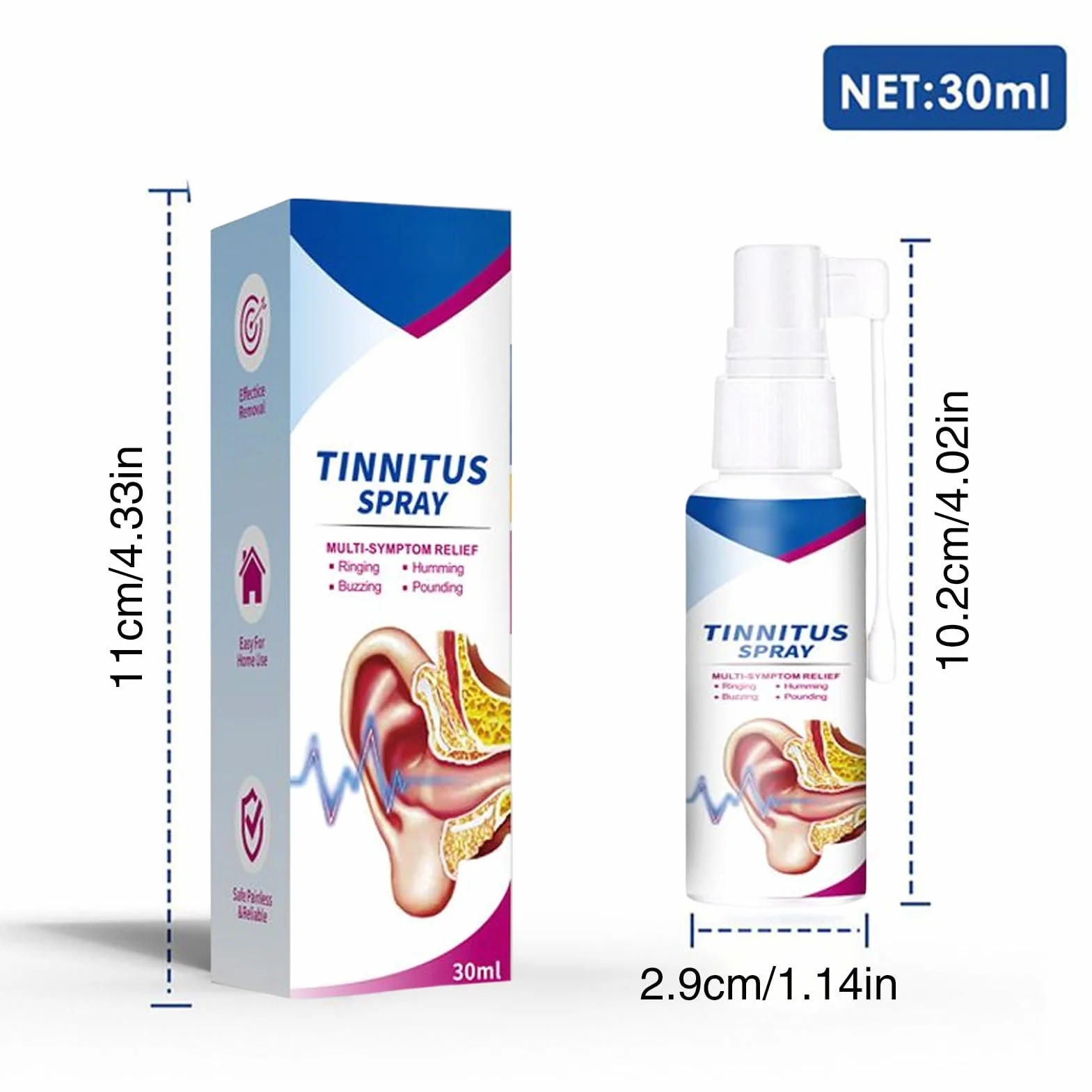 Spray uditivo, 30 ml, spray portatile per alleviare il rumore, per il ripristino 'udito, per bambini, uomini, adulti, all'aperto, viaggi, casa