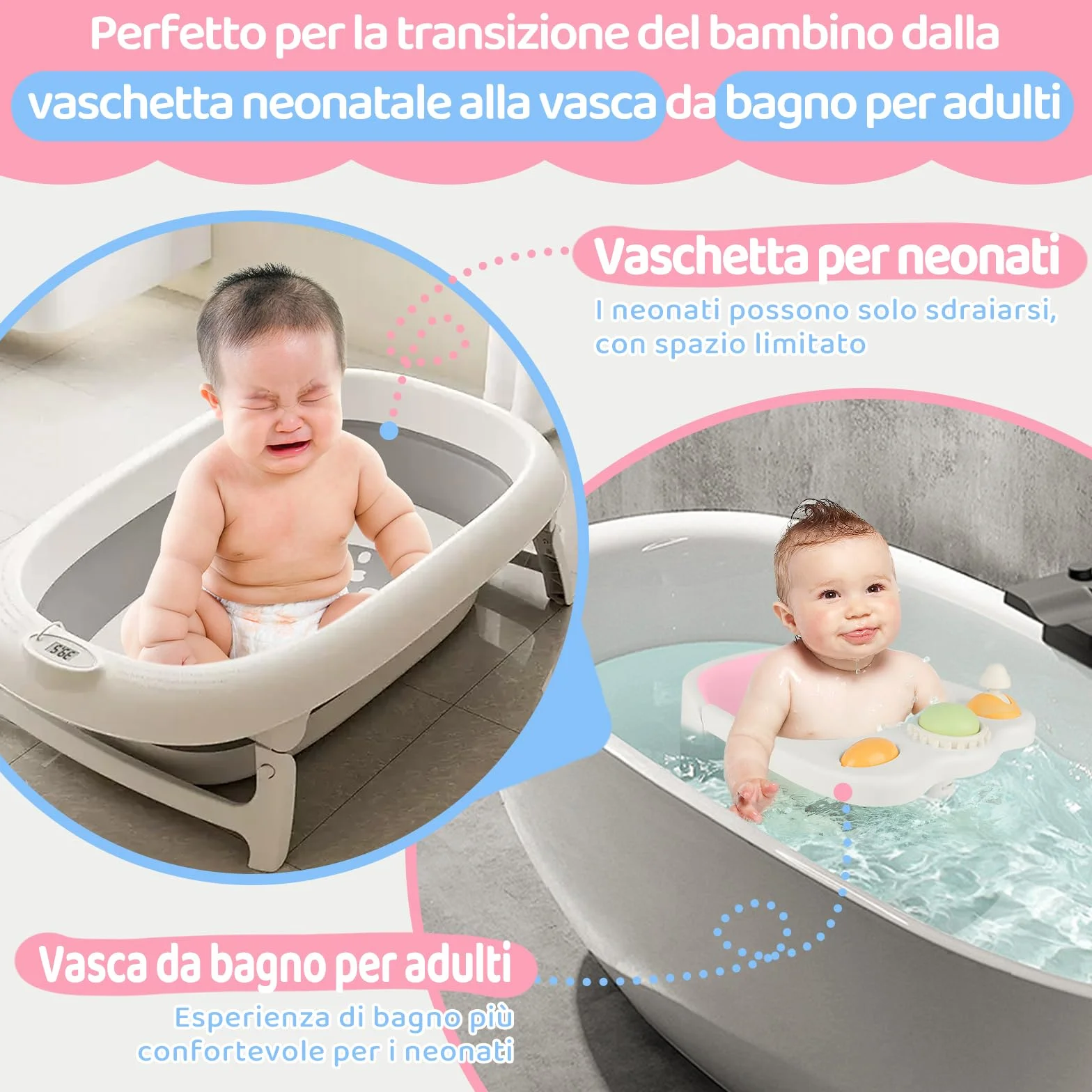 Aragallant Seggiolino da Bagno per Bambini 6 mesi+, Seggiolino Antiscivolo per Vasca da Bagno, Sedia da Bagno con Giocattoli, Seggiolino per Doccia Bambini con Ventose (Rosa)