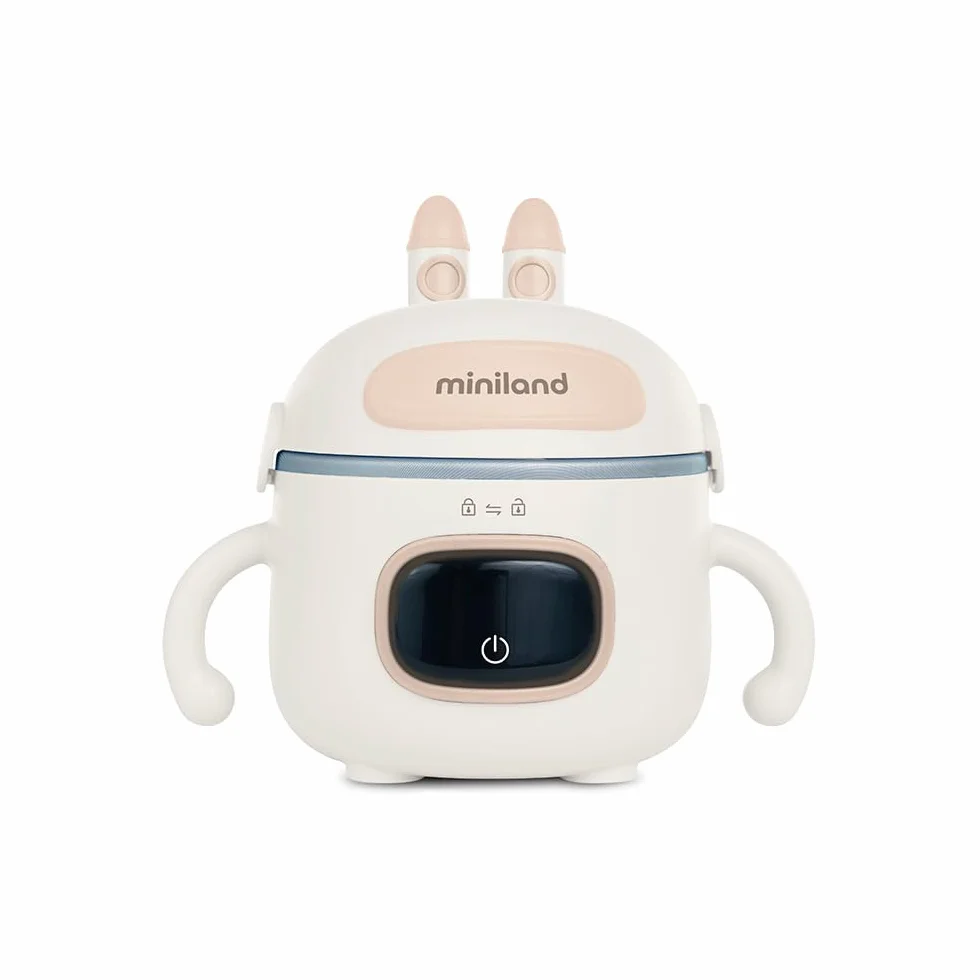 Miniland Scaldabiberon Portatile Senza Fili 7500mAh, Scalda Pappa Portatile Neonato da Viaggio e Scaldavivande a Batteria, Kit Svezzamento con Posate, Display LED, 3 Temp | Warmy Food On the Go