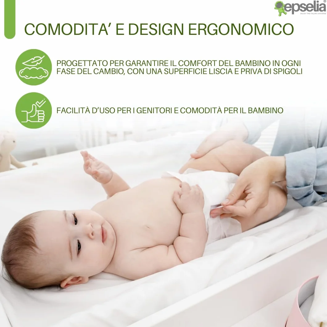 EPSELIA Materassino Fasciatoio in PVC, tasca di fissaggio Atossico a Norma Europea EN71, Test Anti-ribaltamento a Norma Europea EN 12221-1/2, cm 80x50 H10 Facile Manutenzione, Impermeabile, Tortora