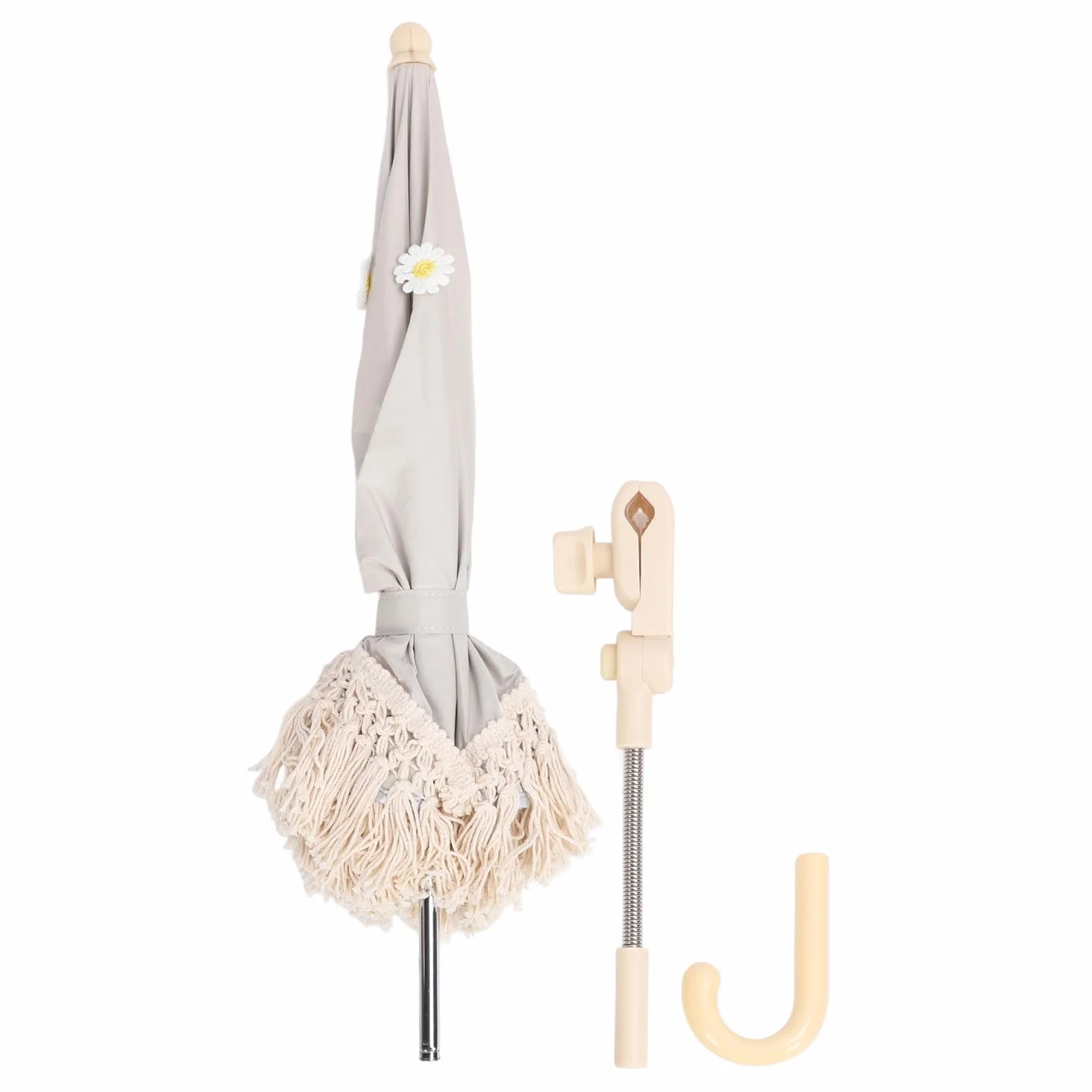 Ombrellone parasole per bambini, resistente ai raggi UV, per bambini, spiaggia, con nappe per passeggino, passeggino, tribune (beige con piccolo crisantemo)