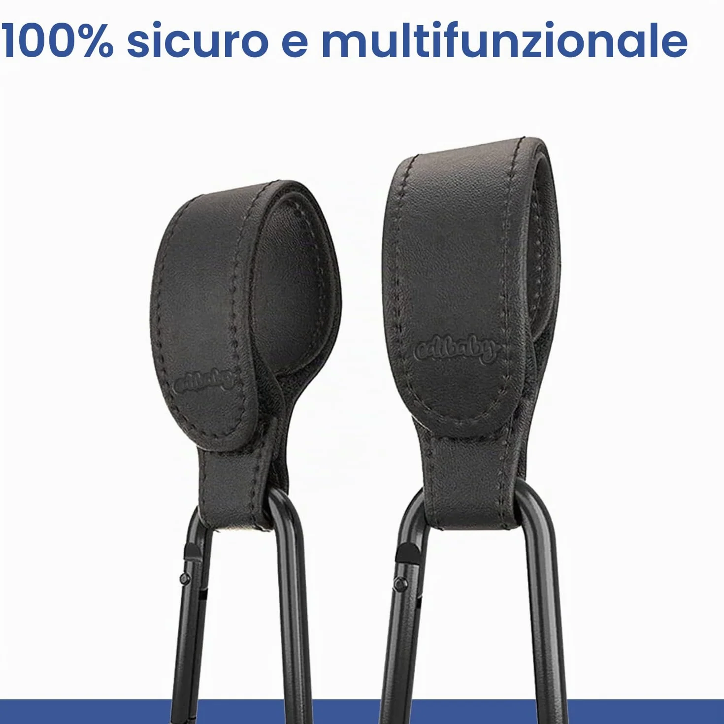 Edibaby, Ganci Passeggino, in Pelle, 2 Unità, Universale, Moschettoni per Carrozzina, per Borsa Passeggino, Zaini, etc (Nero)