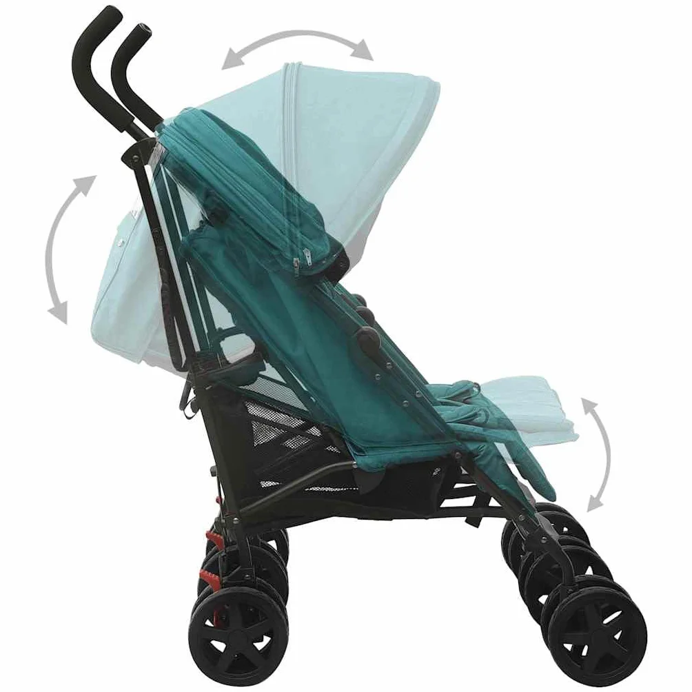 vidaXL Passeggino Gemellare Verde in Acciaio
