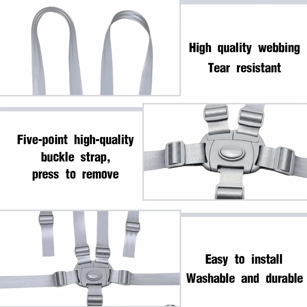 1Pcs Cinture Universali per Seggiolone Cinghie per Seggiolone a 5 Punti, Regolabile Cintura di Sicurezza per Bambini per Seggiolino Cinghie Passeggini per cinghie seggiolone