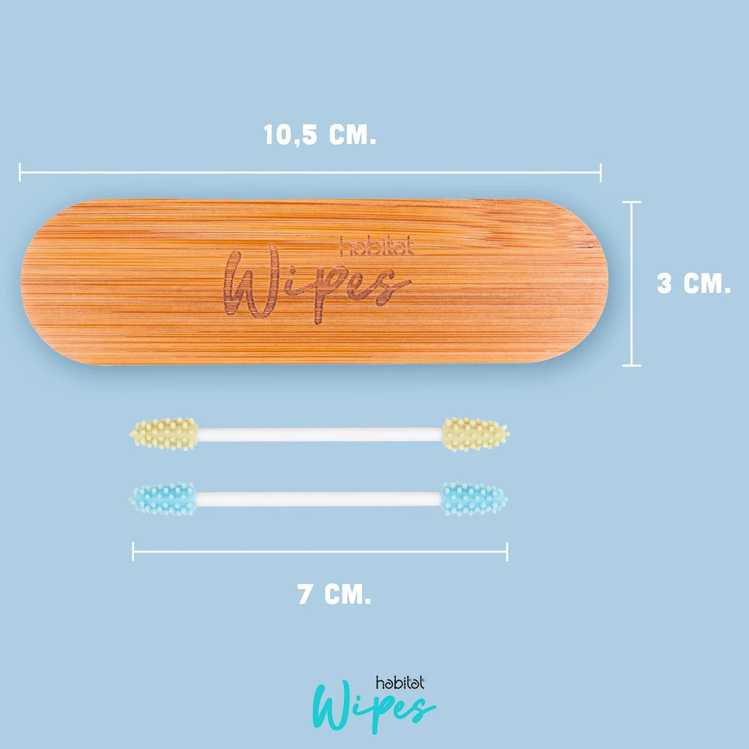 Habitat Wipes - Cotton Fioc Riutilizzabili per orecchie in Scatola di bambu - Materiale Ecologico in Silicone Reusable Biodegradabili Lavabili Eco-Friendly - Verde e Blu