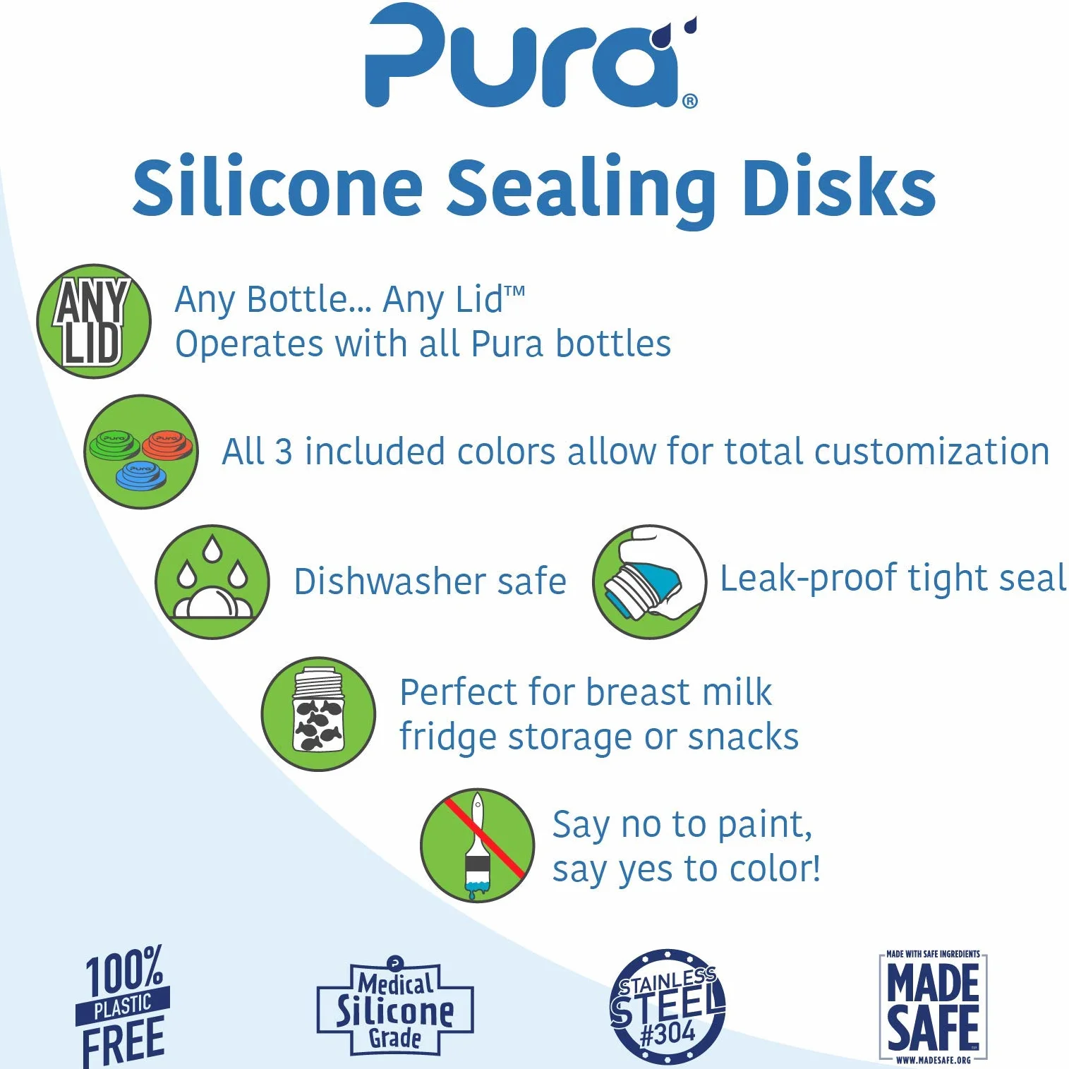 Pura Kiki Coperchio in silicone, 3 pezzi per scatola, Verde/Blu/Arancione, Multicolore (grün-blau-orange)