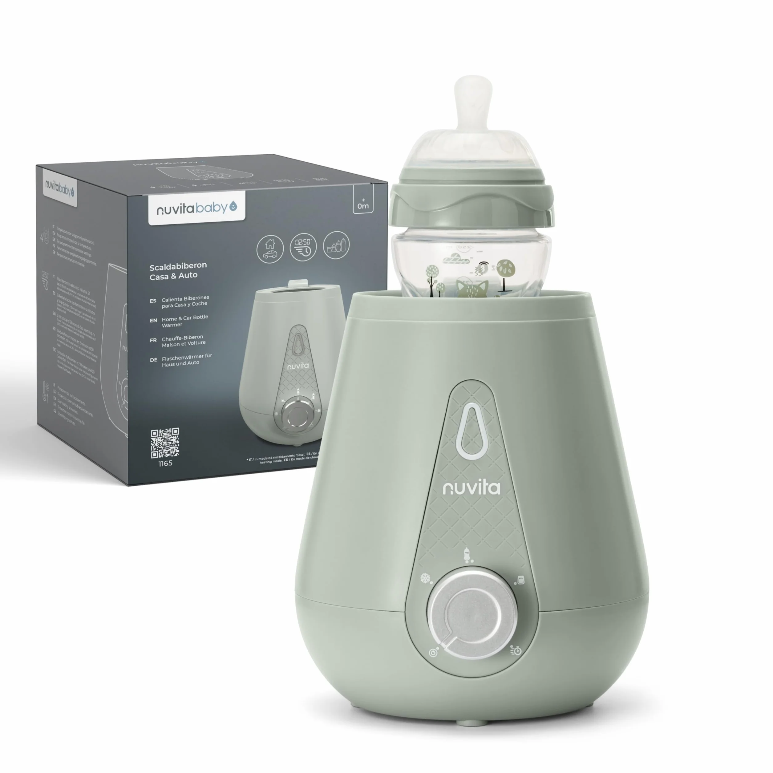Nuvita 1165 | Scalda Biberon Neonato Casa e Auto | Scaldabiberon da Viaggio | Scaldabiberon Veloce | Scalda Latte Neonato | Scalda Pappa Neonato | Riscalda Alimenti - Sage Green