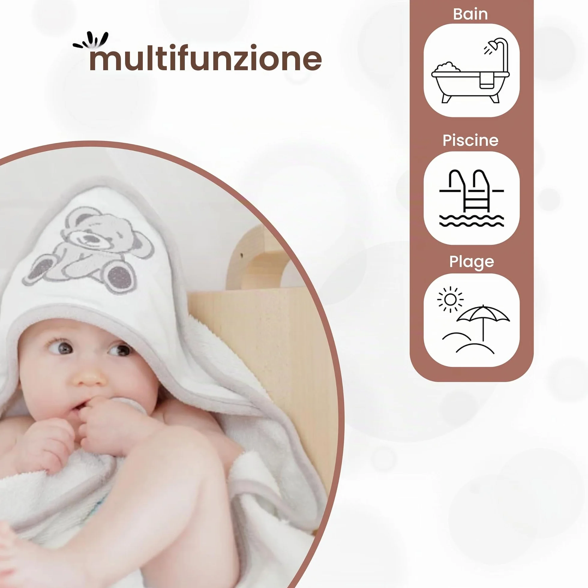 TROIS KILOS SEPT - Asciugamano da bagno per neonati con cappuccio + guanto di spugna abbinato - Morbido velluto - Asciugamano - Regalo misto per bambini e bambine - Motivo orsetto - Kinousses