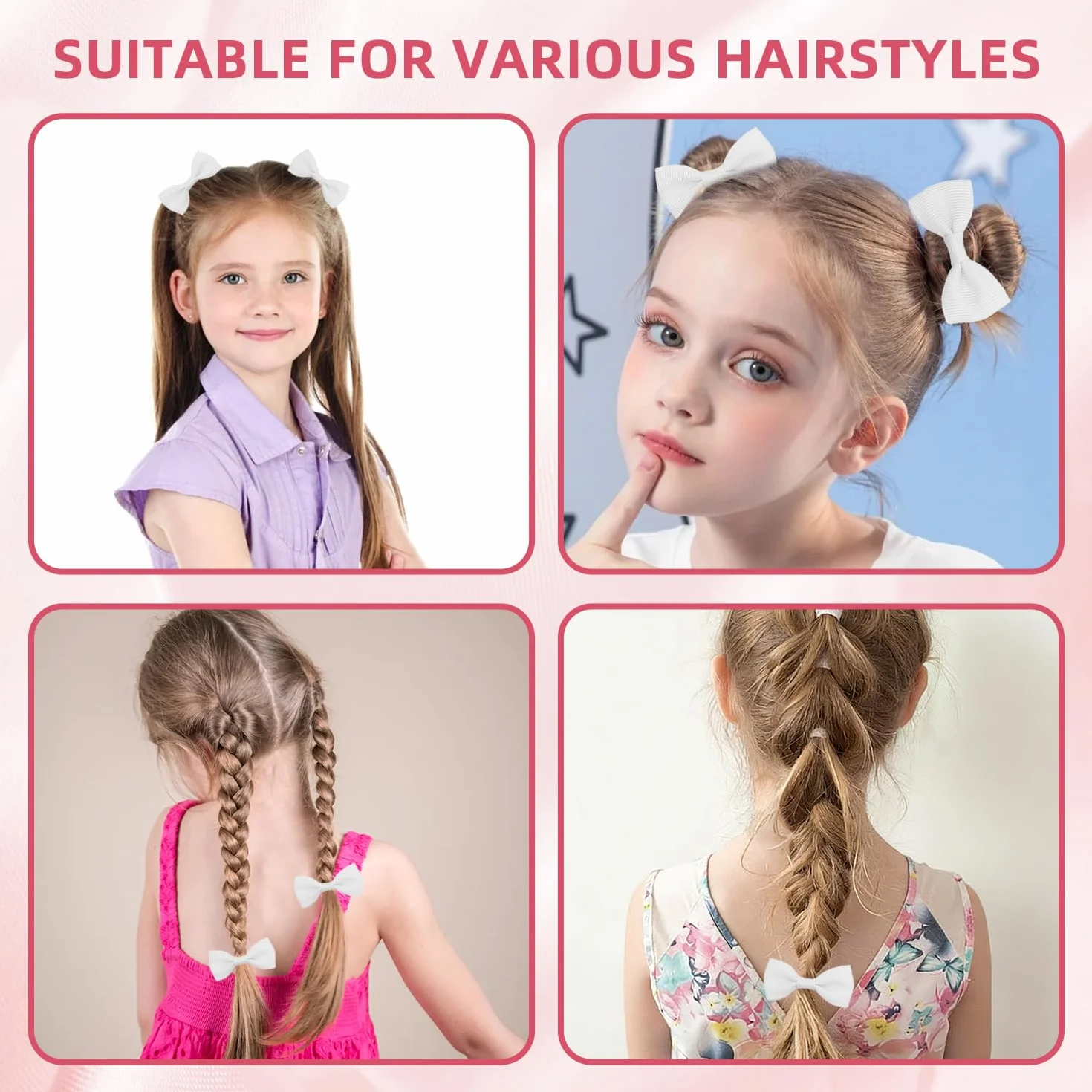 Set 20 Elastici per Capelli Bambini, Nastri Elastici con Fiocchi Bianchi, Accessori per Capelli Scuola e Quotidiani, Bambini & Donne