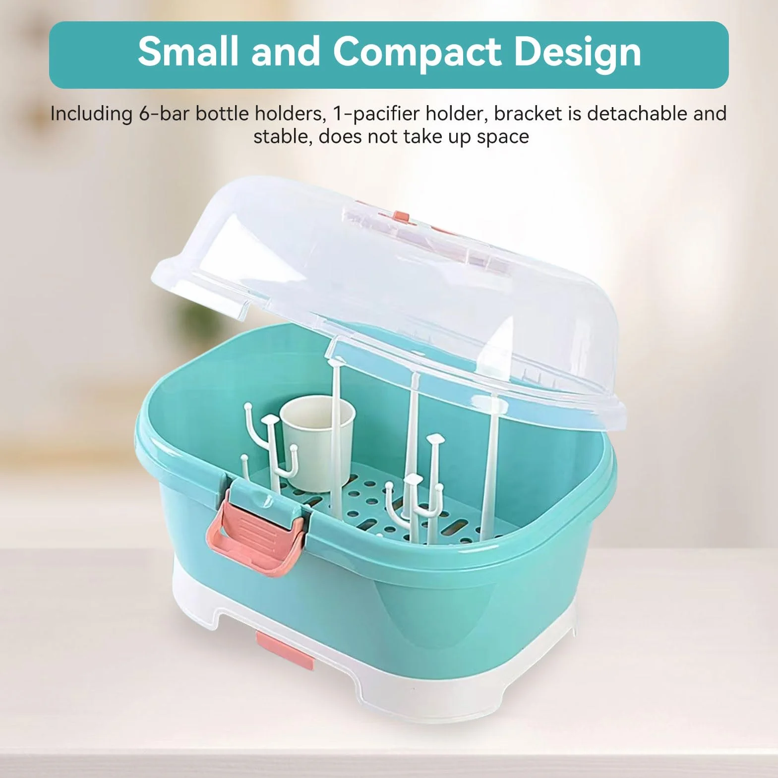 Contenitore per Scolabiberon, Contenitore per Posate per Allattamento con Coperchio, Contenitore per Biberon con Scolapiatti per Organizer per Armadietto(Verde)
