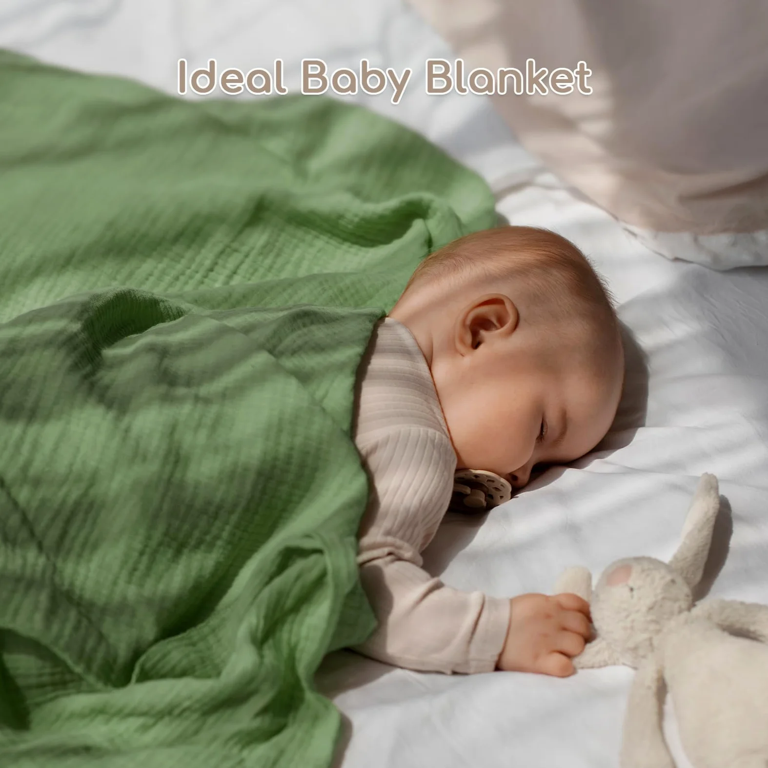 Baby Mussola - Panno quadrato per neonato, confezione da 5 pezzi, 60 x 60 cm, in cotone, assorbente, traspirante e ideale da pulire, per genitori, verde