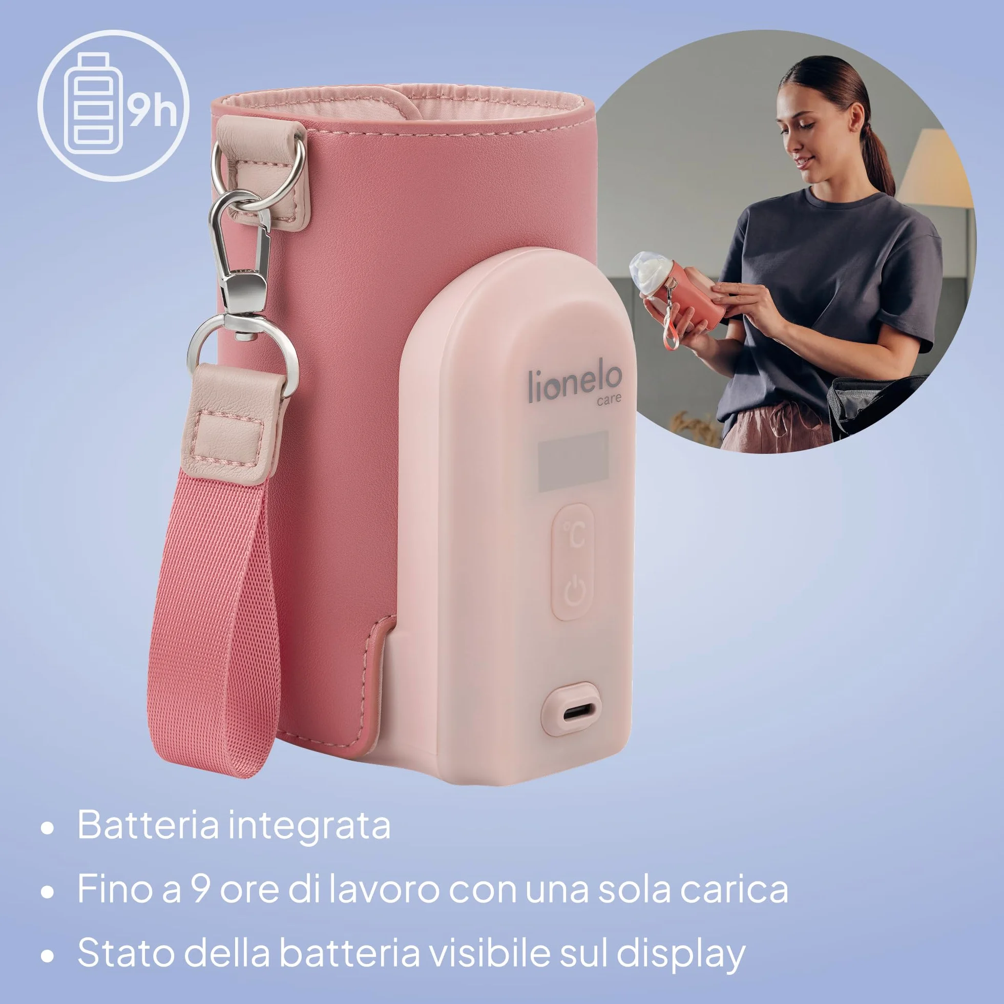 LIONELO Thermup Go Evo Scaldalatte Portatile per biberon per Neonati, Mantiene Liquidi caldi, 5 Temperature operative da 38 a 50°C Ricarica USB-C, Fino a 9 Ore di Funzionamento