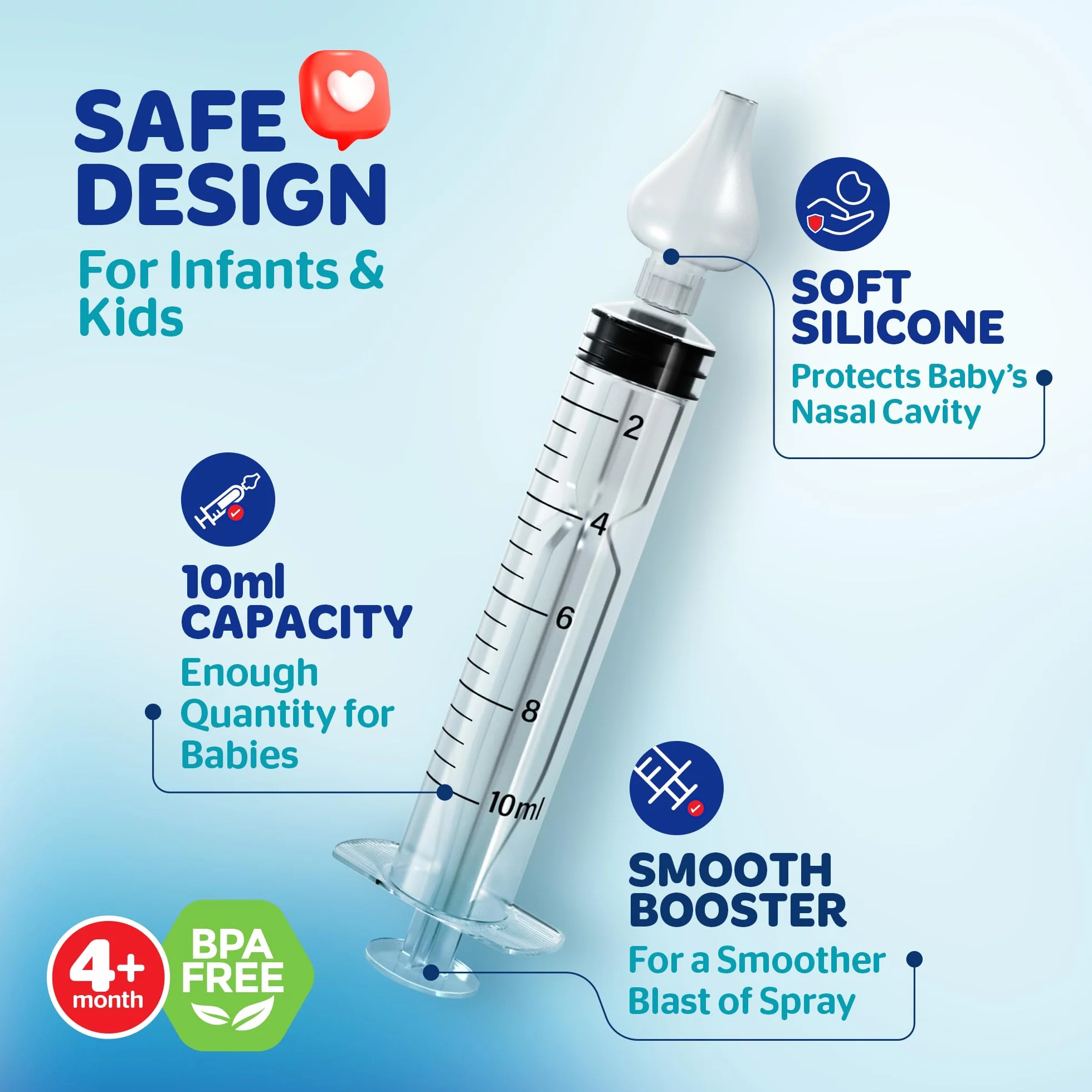 PORTENTUM Lavaggio nasale bambini, irrigatore nasale 10 ml 4 pezzi siringhe lavaggi nasali con punta in silicone morbido