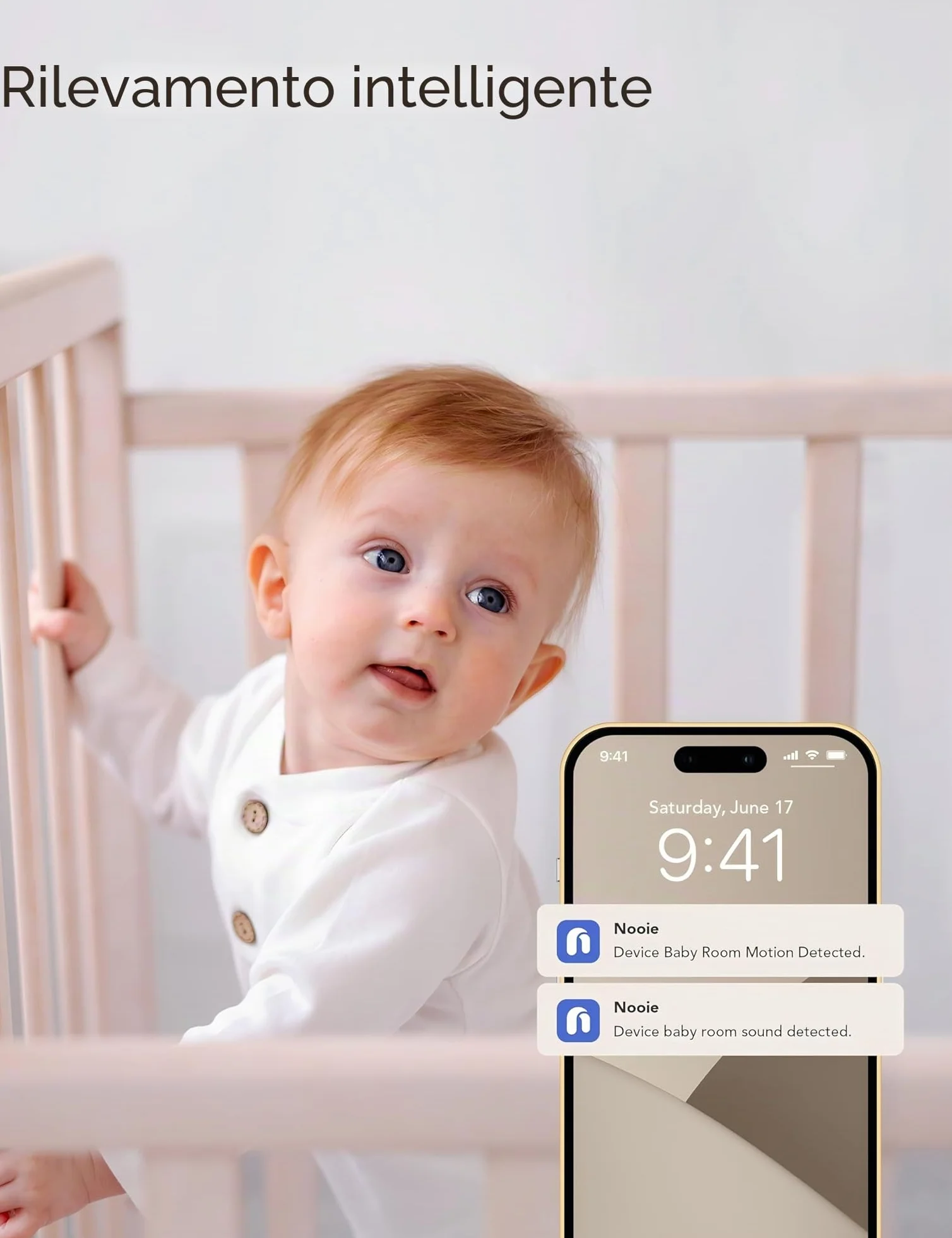 [Esclusiva Amazon] Nooie 2K Baby Monitor con Micro SD Card, Visione Notturna Rilevazione di Movimento e Suono 2.4G WiFi, per Baby Nanny Anziani e Monitoraggio Animali Domestici, Funziona con Alexa