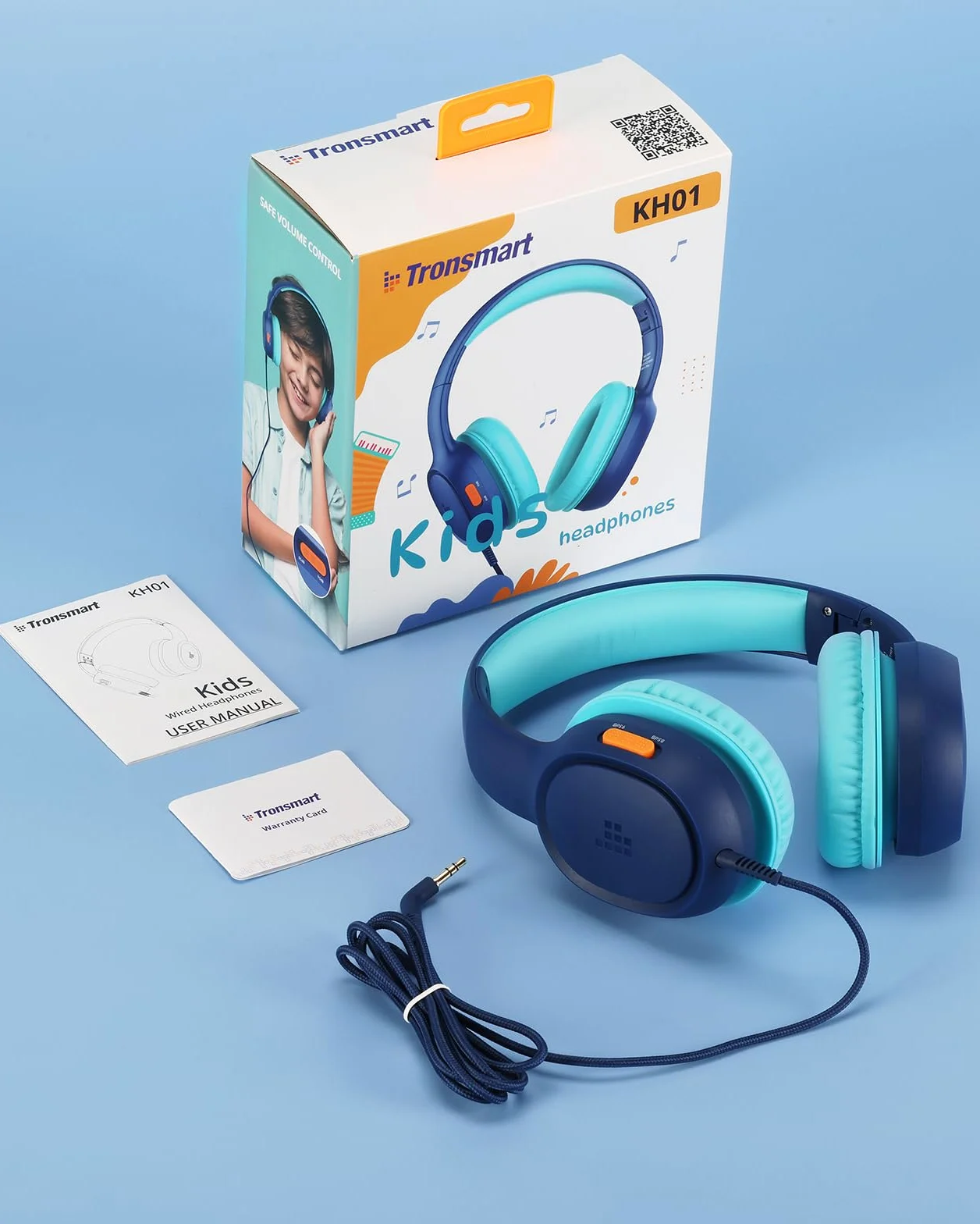 Tronsmart Cuffie Sovraurali Pieghevoli per Bambini, Volume Sicuro 85/93 dB, Suono Chiaro e Morbido, Jack da 3,5 mm per Bambini con Cavo, per Apprendimento e Intrattenimento