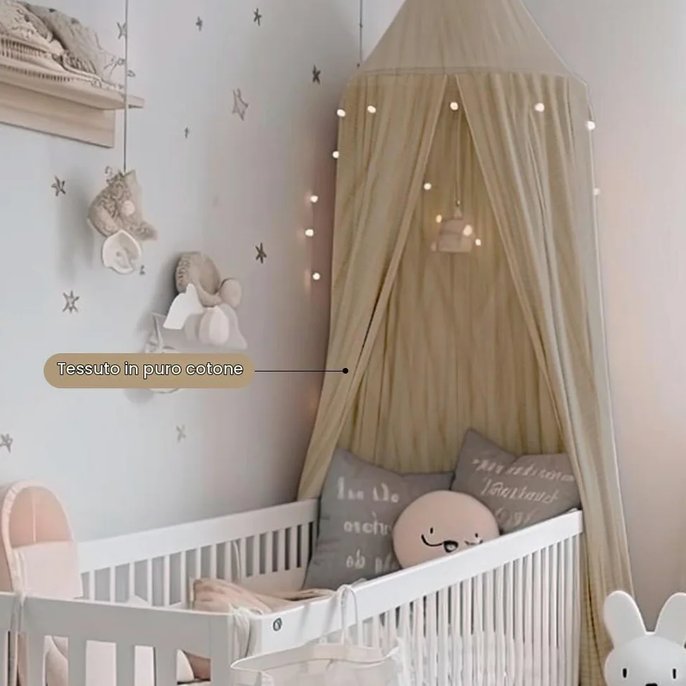 Aolso Baldacchino per bambini e bambine, 245 cm, tenda per letto rotondo, lettino con tenda sospesa, zanzariera, crepe (beige)