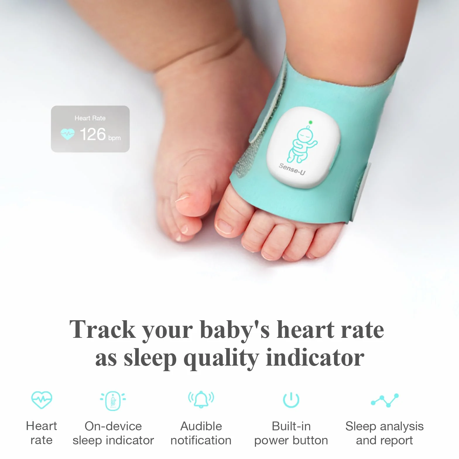Sense-U Calzino Intelligente per Bambini - Monitora la Frequenza Cardiaca, il Movimento e il Sonno del Neonato, Monitor per Piedi per la Pace Mentale
