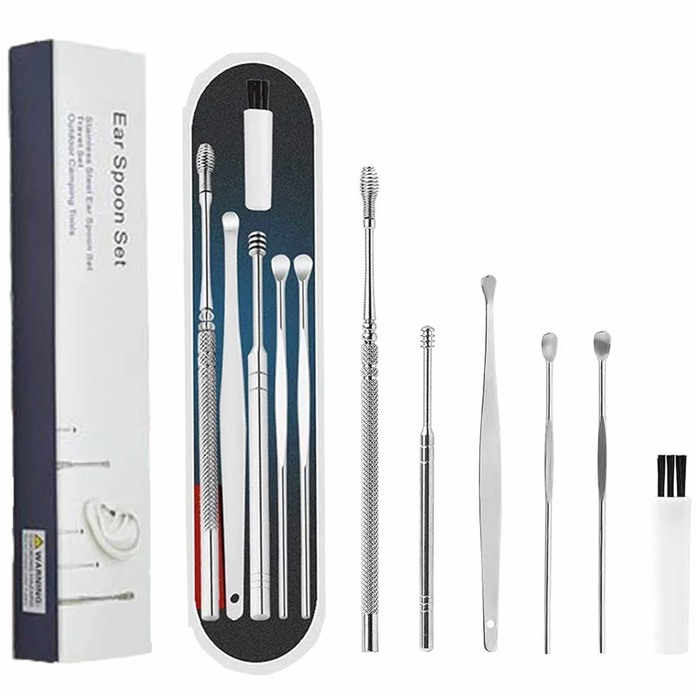 Pulisci Orecchie, 6 Pezzi Kit Pulizia Orecchio, Strumenti per Pulizia dell’Orecchio in Acciaio Inox, Ear Wax Removal con Scatola Portaoggetti