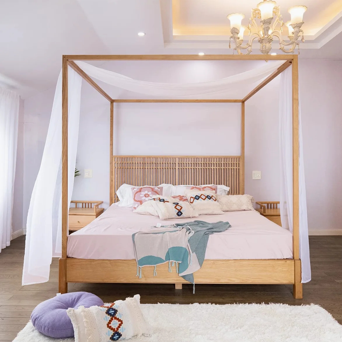 Linentalks Sciarpa a Baldacchino Bianca per Letto Matrimoniale, Tende da Letto di Lusso