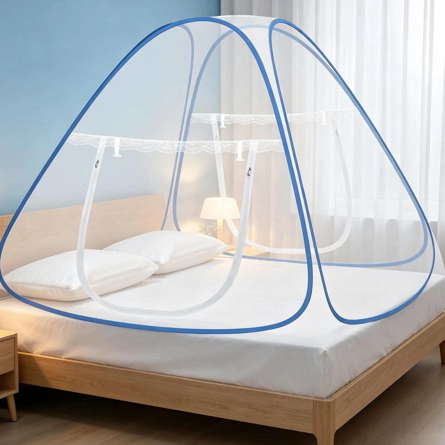 Faburo Zanzariera pieghevole, 2 m x 1,8 m x 1,5 m zanzariera a forma di cupola, chiusura a cerniera a doppia porta, campeggio, zanzariera, tenda portatile, zanzariera da viaggio, AGFAQC1202-FR-CDK03