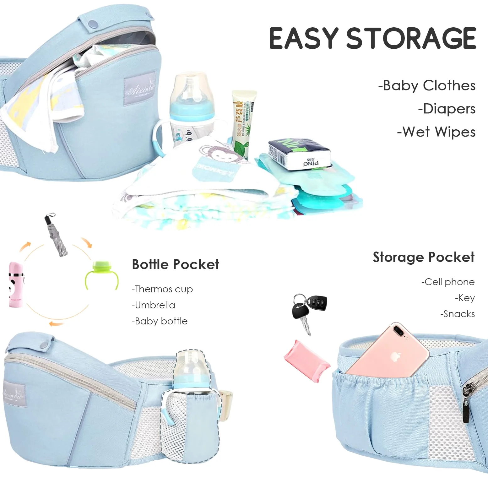 SONARIN Traspirante Multifunzione Marsupio Neonati con Sedile,Portantina Porta Bambino Fascia Porta Bebè Ergonomico Regolabile per Neonati Bambini 0-36 Mesi,Tutte le Posizioni(Rosa)