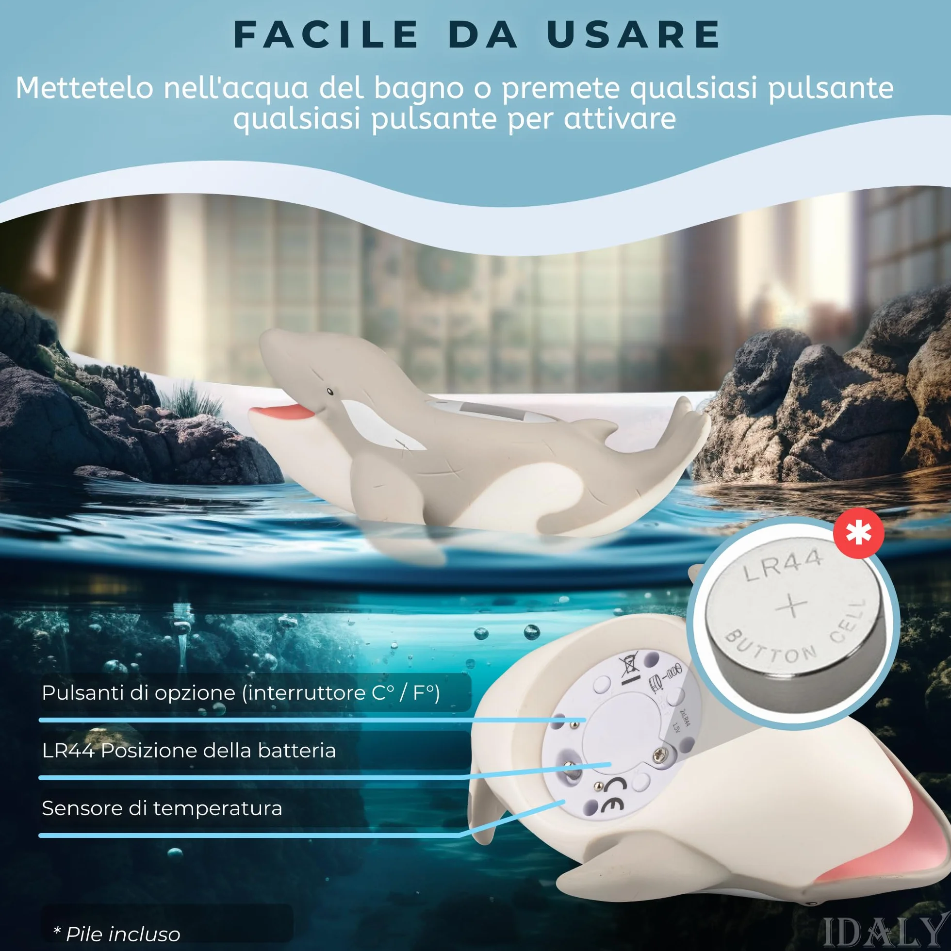 Termometro Bagnetto Neonati ℃/℉ Termometro Bagno Per Acqua Neonato, Galleggiante, Allarme LED, Display, LCD, Lettura Digitale Temperatura dell'Acqua & della Stanza, Regalo Bambini E Bambine (GRIGIO)
