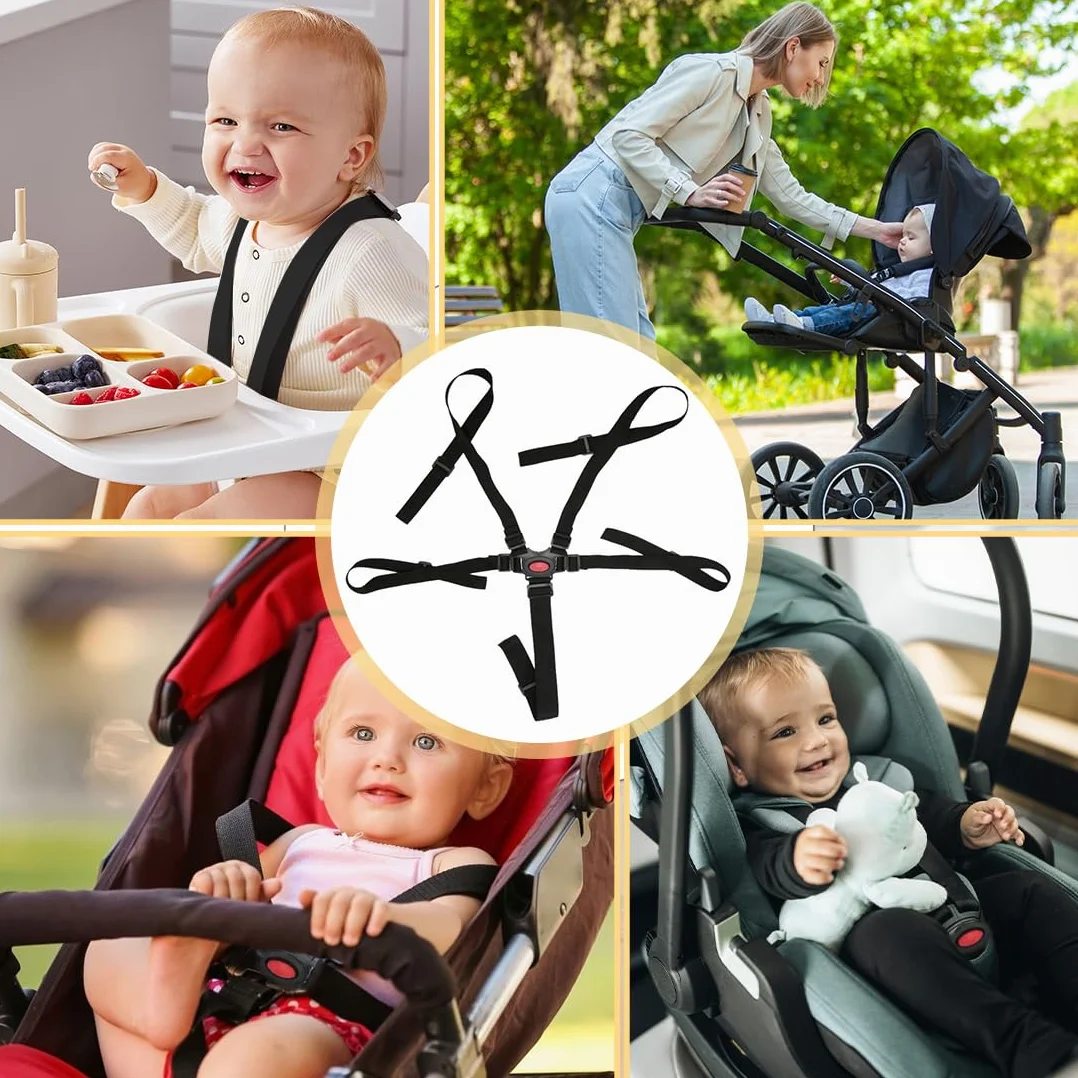 Cinture Universali per Seggiolone Cinghie per Seggiolone a 5 Punti, Regolabile Cintura di Sicurezza per Bambini per Seggiolino Cinghie Passeggini per Bambini, Nero