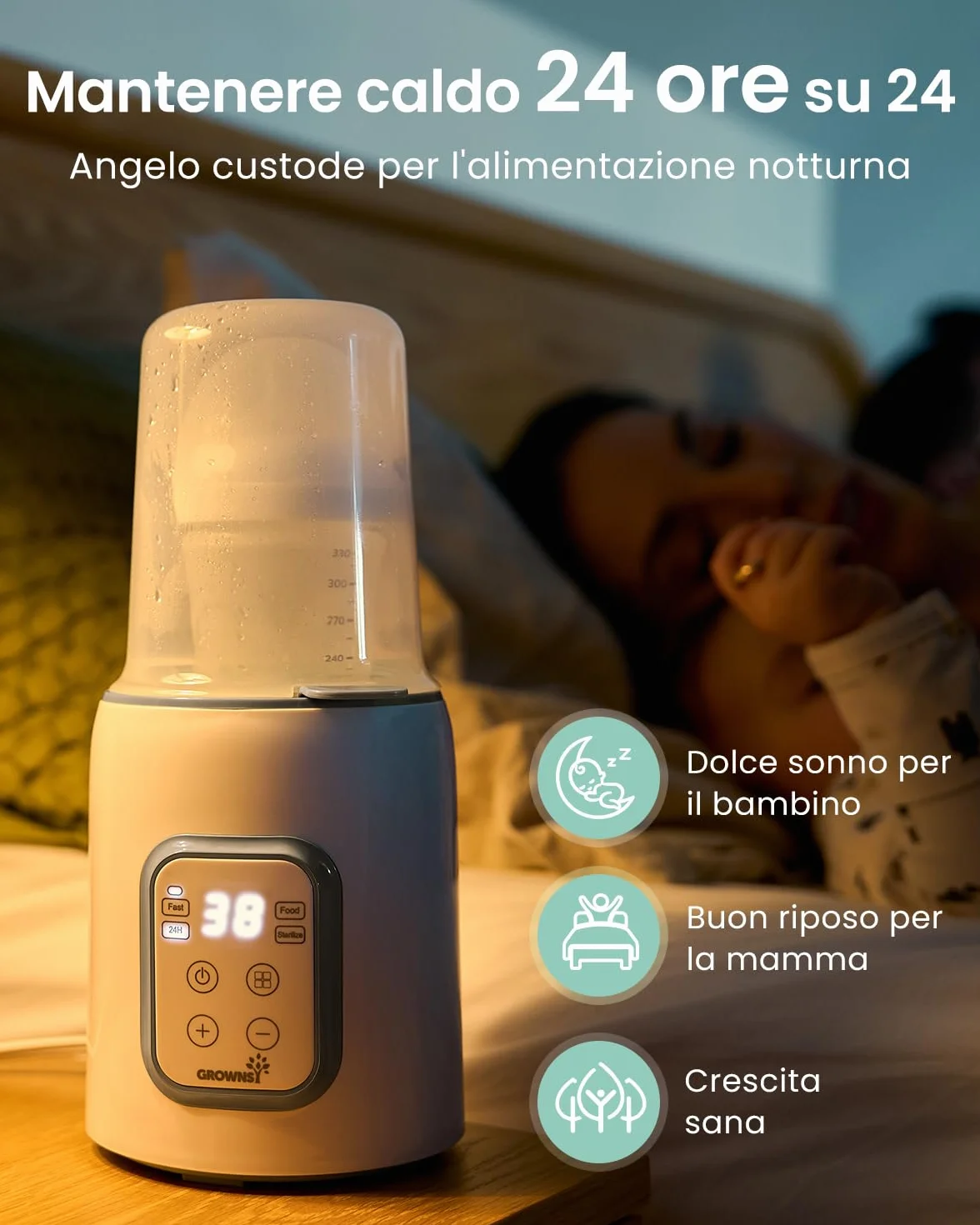 Scaldabiberon, Sterilizzatore Biberon 8 in 1 lcd Controllo Accurato Della Temperatura Per Latte Materno,Riscaldatore Di Alimenti Per Bambini Veloce e Scongelamento Scalda Senza Bpa Con Display