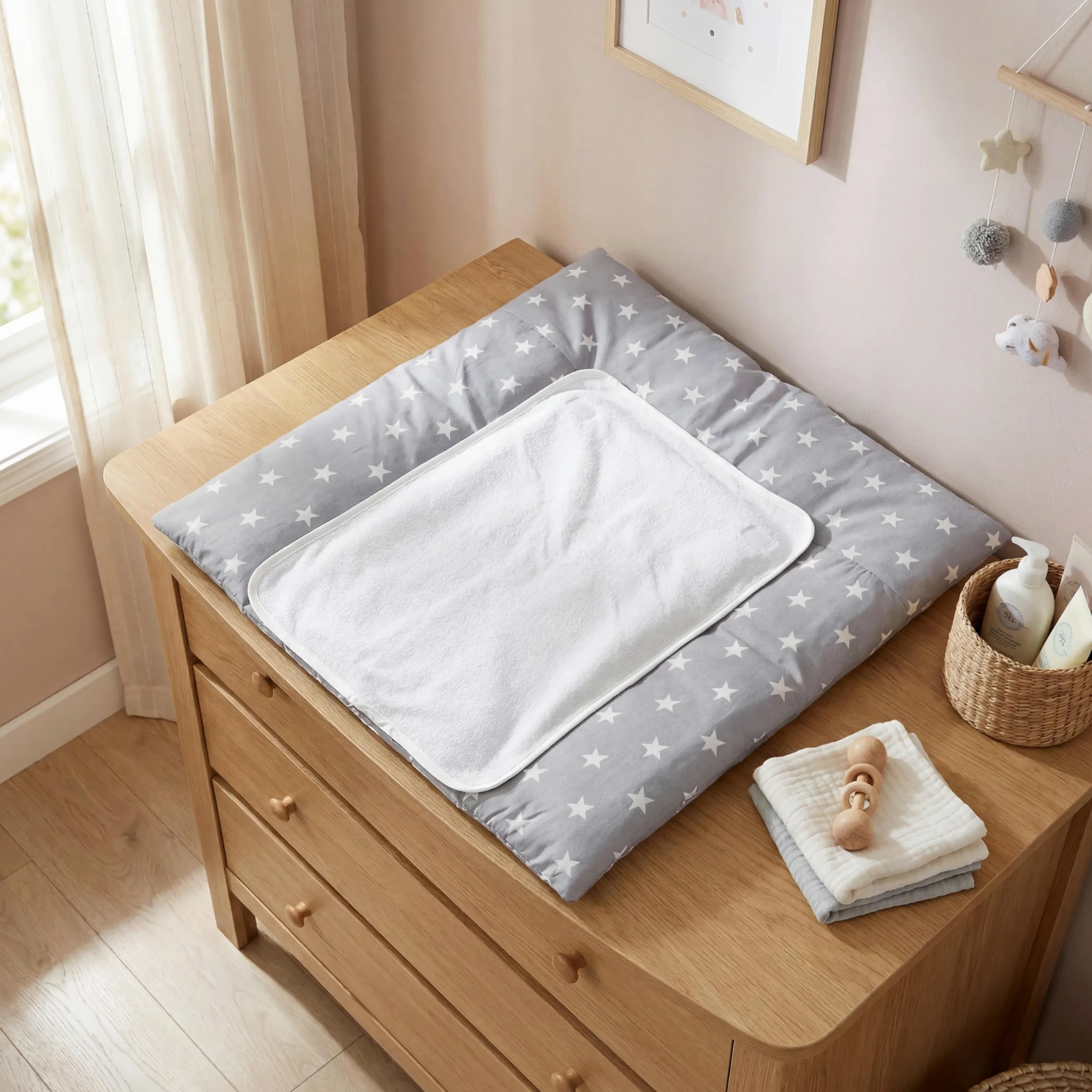 TupTam Materassino Fasciatoio con 2 Coperture in Spugna, Stelle Grigio 2, 75 x 85 cm