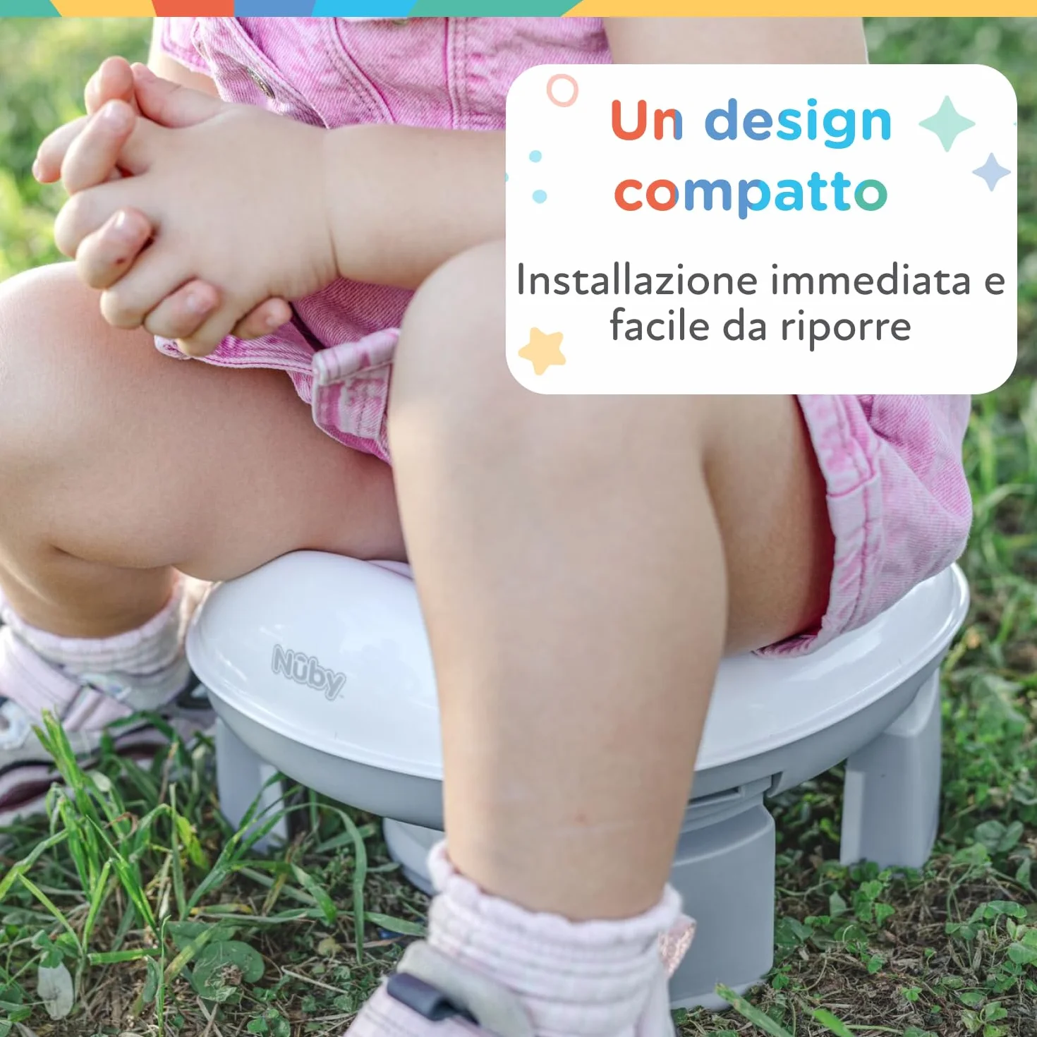 Nuby - Vasino portatile per bambini da viaggio - Wc portatile 2 in 1 Riduttore wc bambini o uso in autonomia - Con protezione paraschizzi e sacchetti usa e getta - Per imparare a usare il bagno